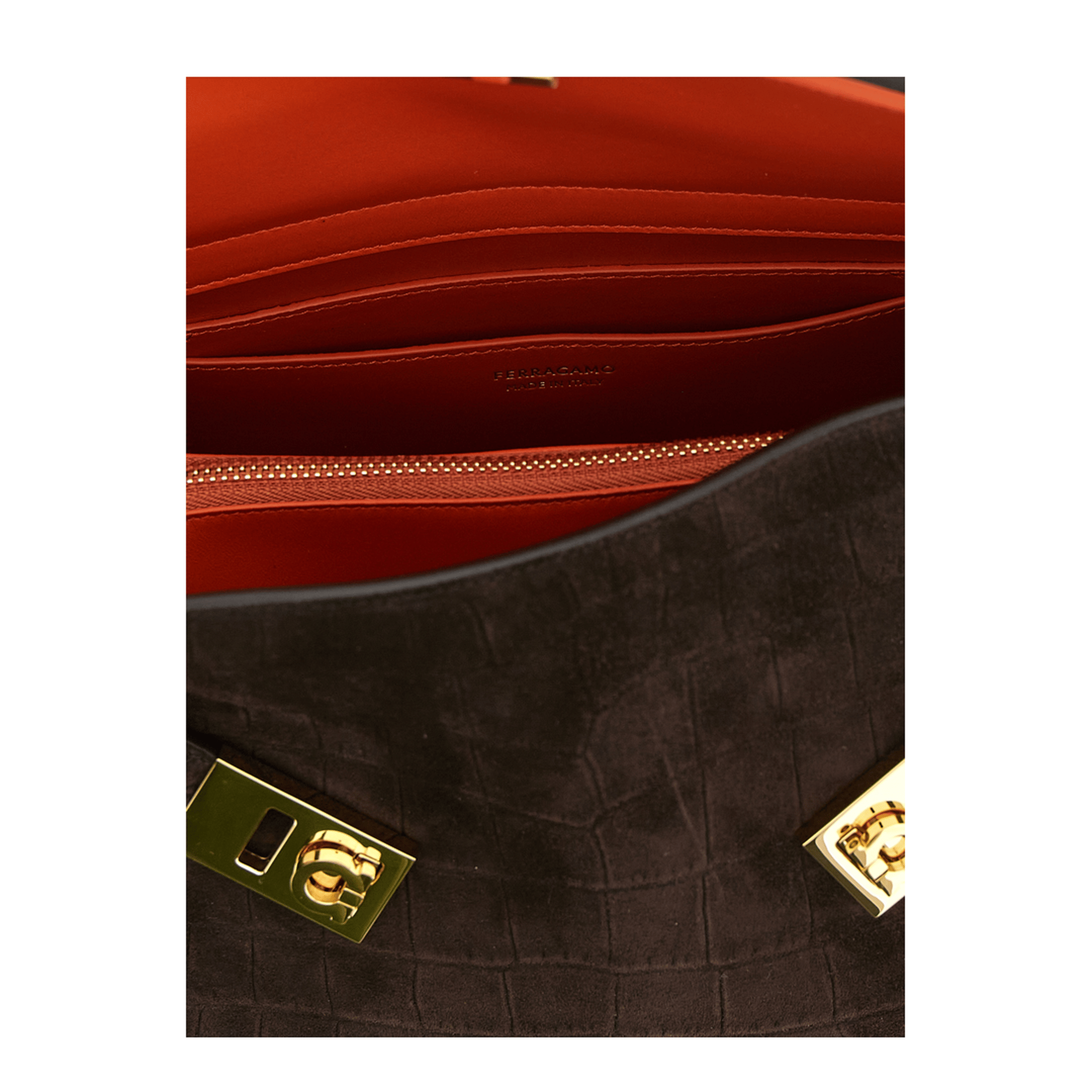 Ferragamo Hug Medium Crocodile - Print Suede Shoulder Bag - Testa di Moro