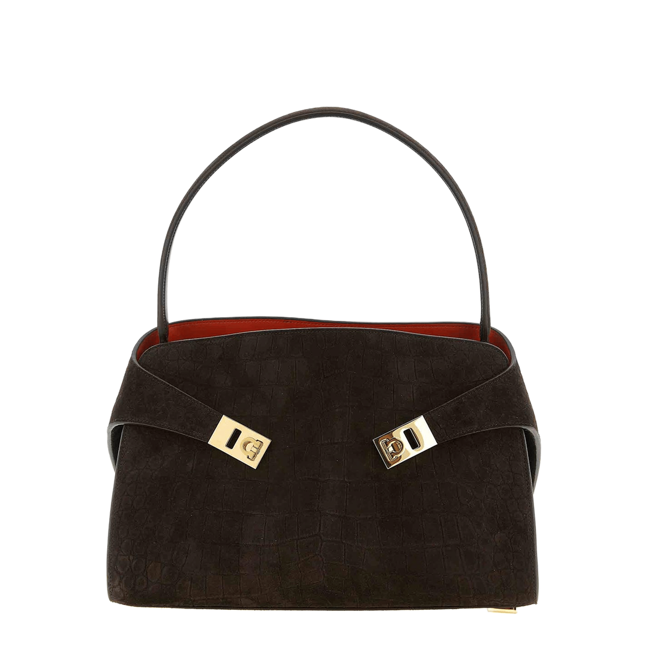 Ferragamo Hug Medium Crocodile - Print Suede Shoulder Bag - Testa di Moro