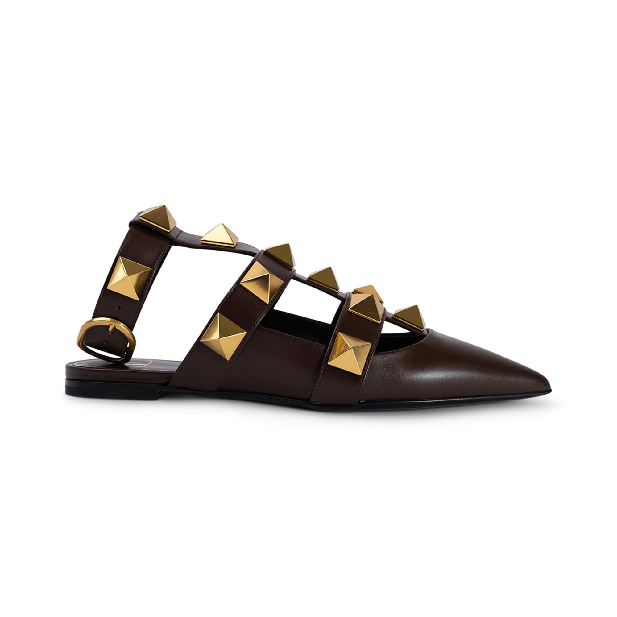Valentino Garavani Valentino Roman Stud Leather Ankle Strap Flat