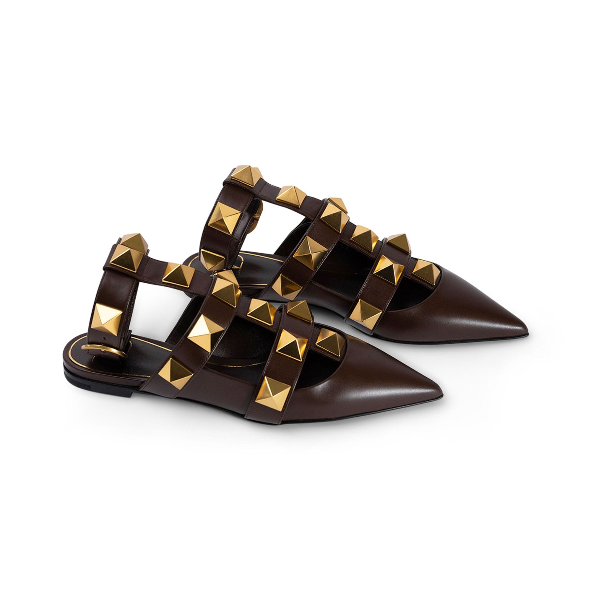 Valentino Garavani Valentino Roman Stud Leather Ankle Strap Flat