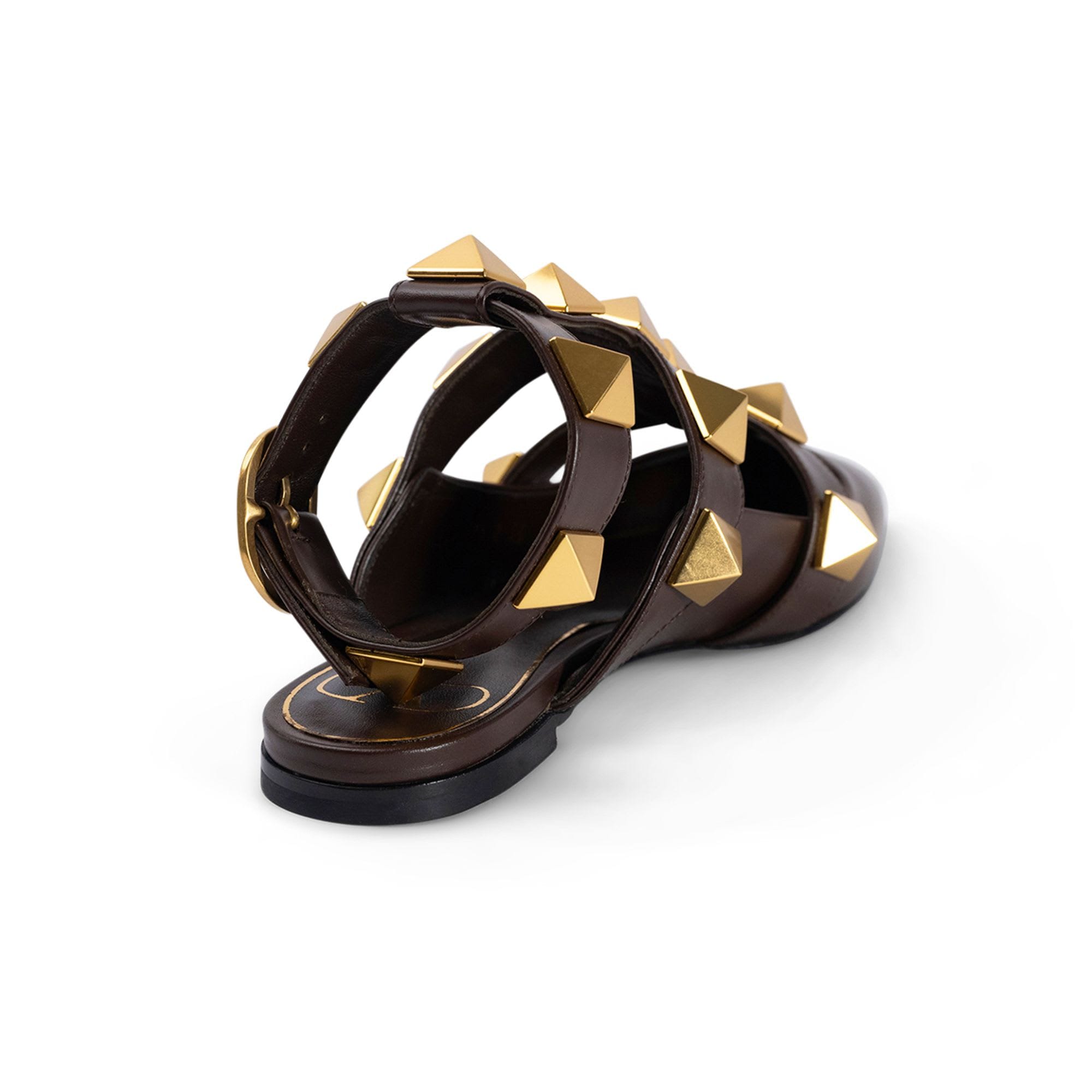 Valentino Garavani Valentino Roman Stud Leather Ankle Strap Flat