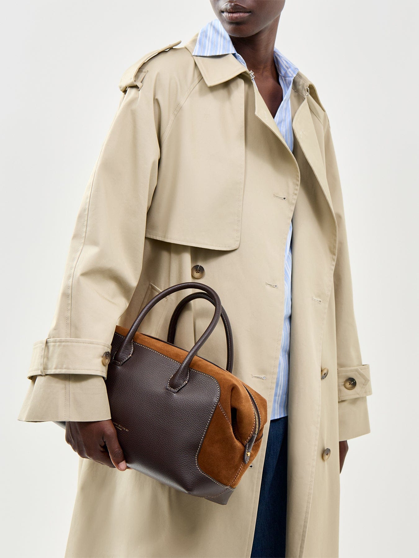 Gianni Chiarini Gemma Leather and Suede Bowling Bag Brown