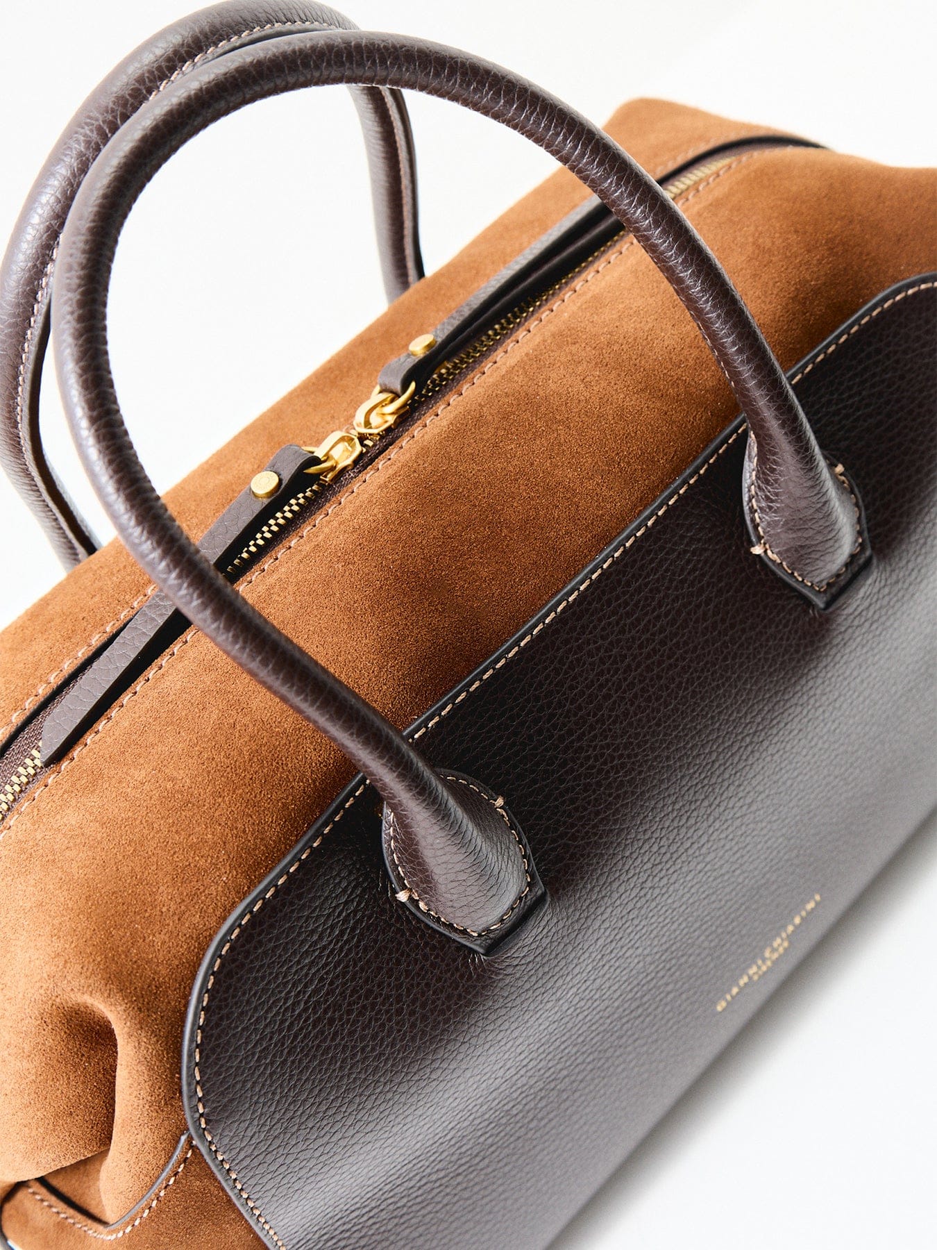 Gianni Chiarini Gemma Leather and Suede Bowling Bag Brown