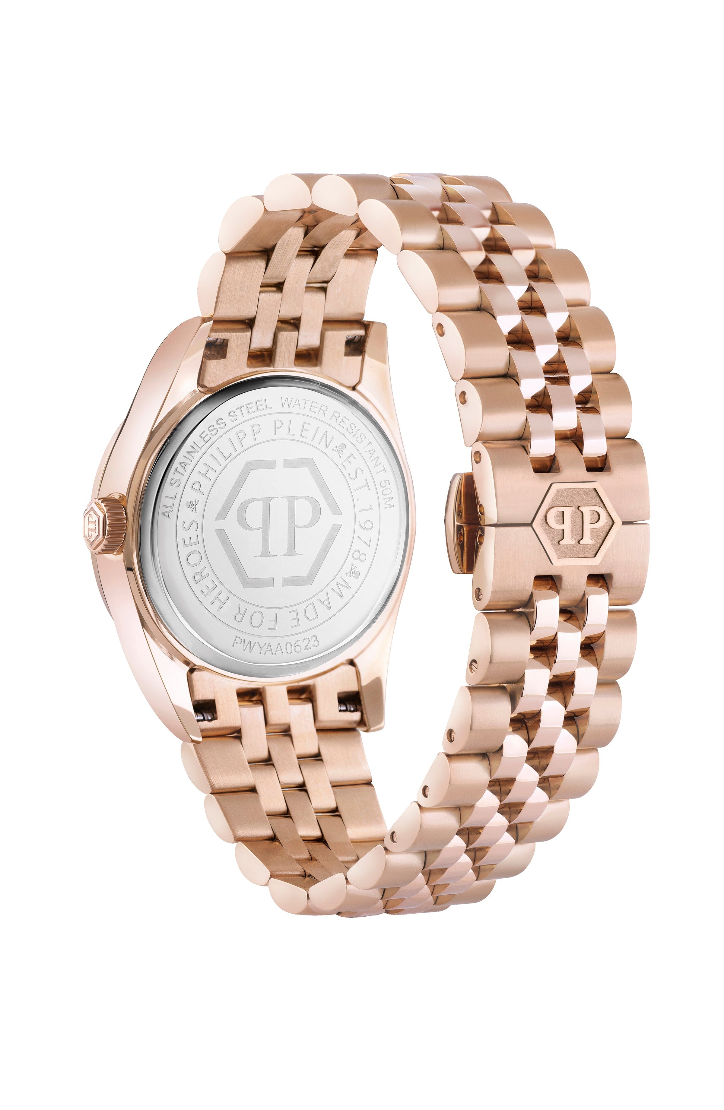 Philipp Plein Womens IP Rose Gold 34 mm Bracelet Fashion Watch