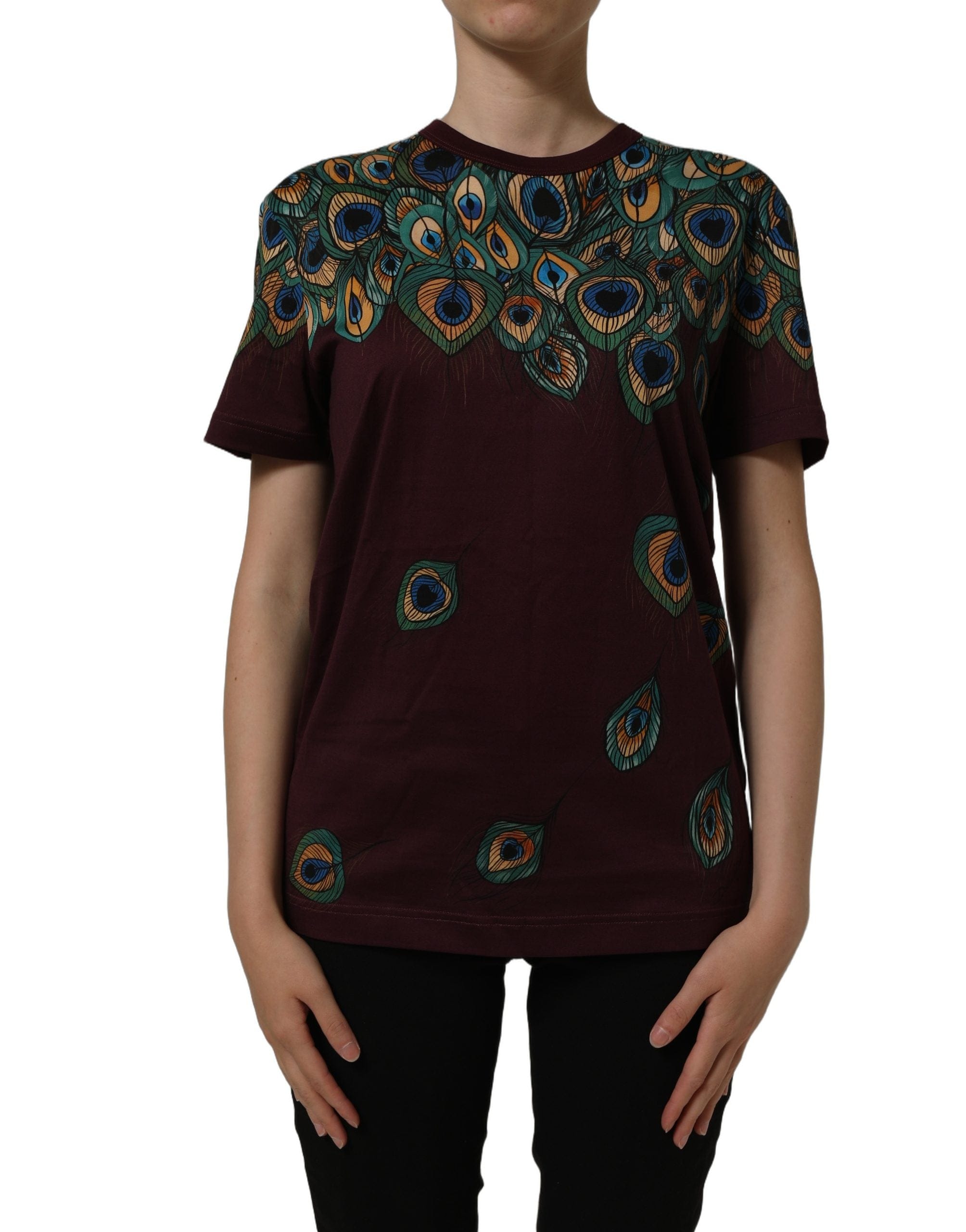 Dolce & Gabbana Peacock Feather Round Neck Women's T - shirt