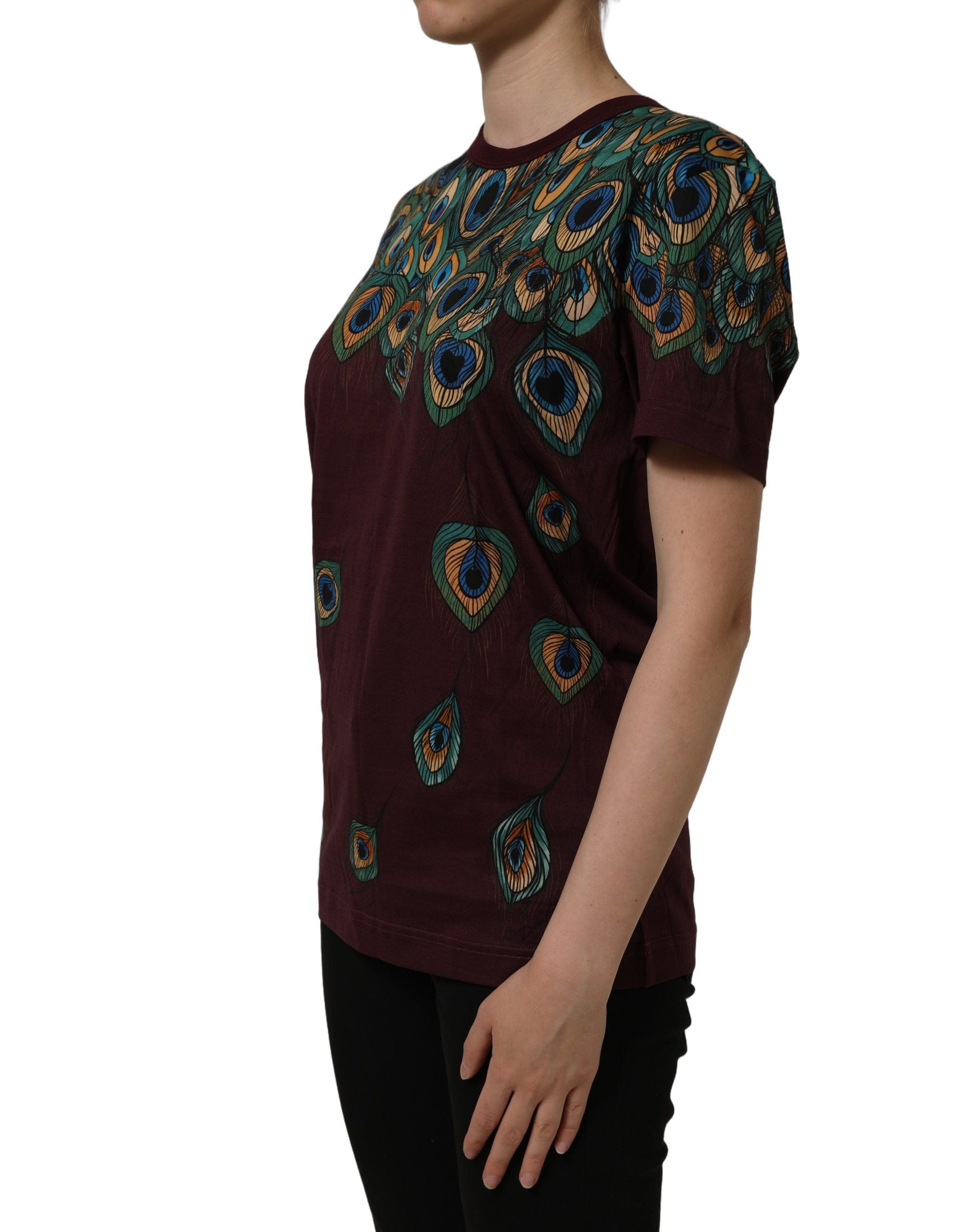 Dolce & Gabbana Peacock Feather Round Neck Women's T - shirt