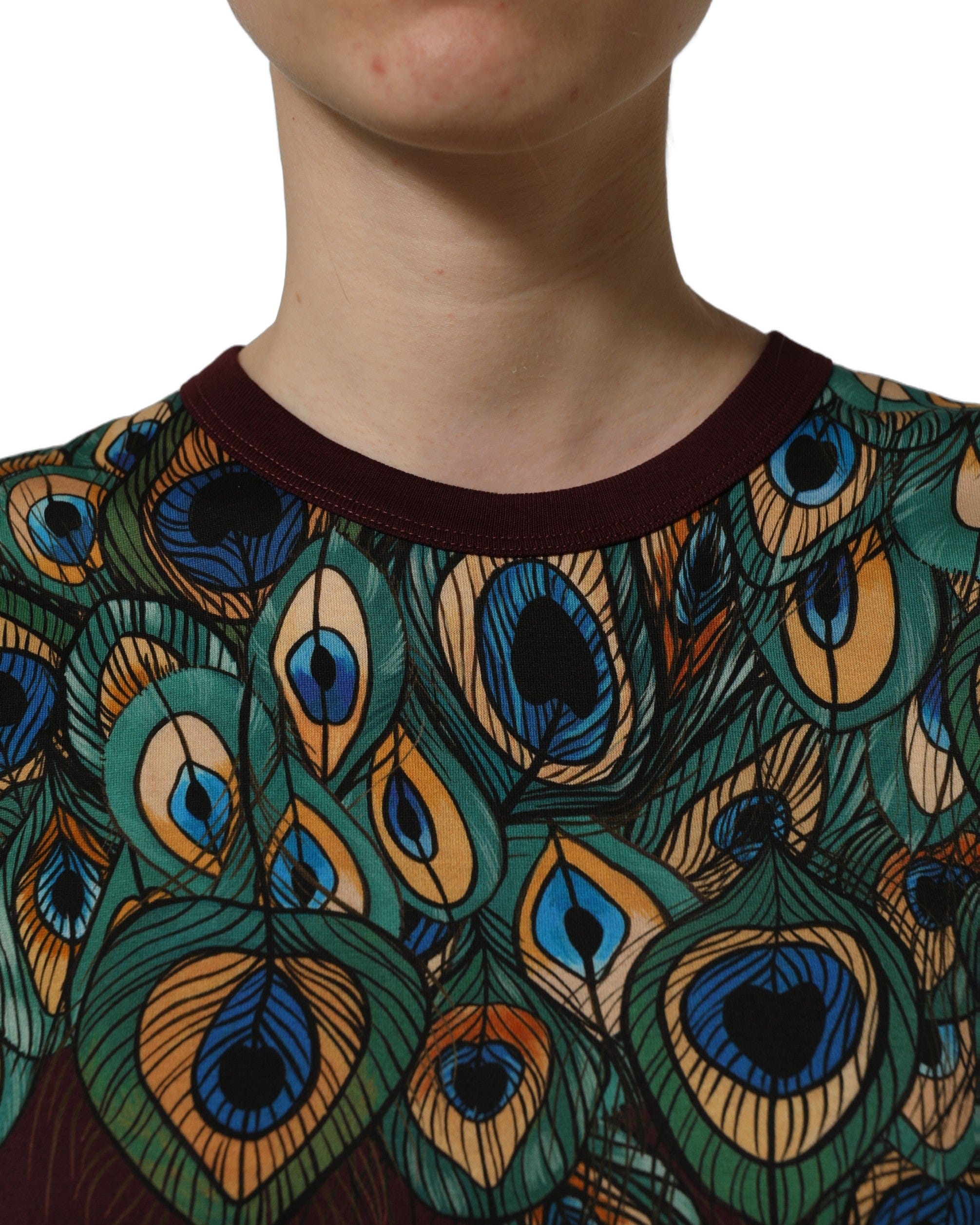 Dolce & Gabbana Peacock Feather Round Neck Women's T - shirt