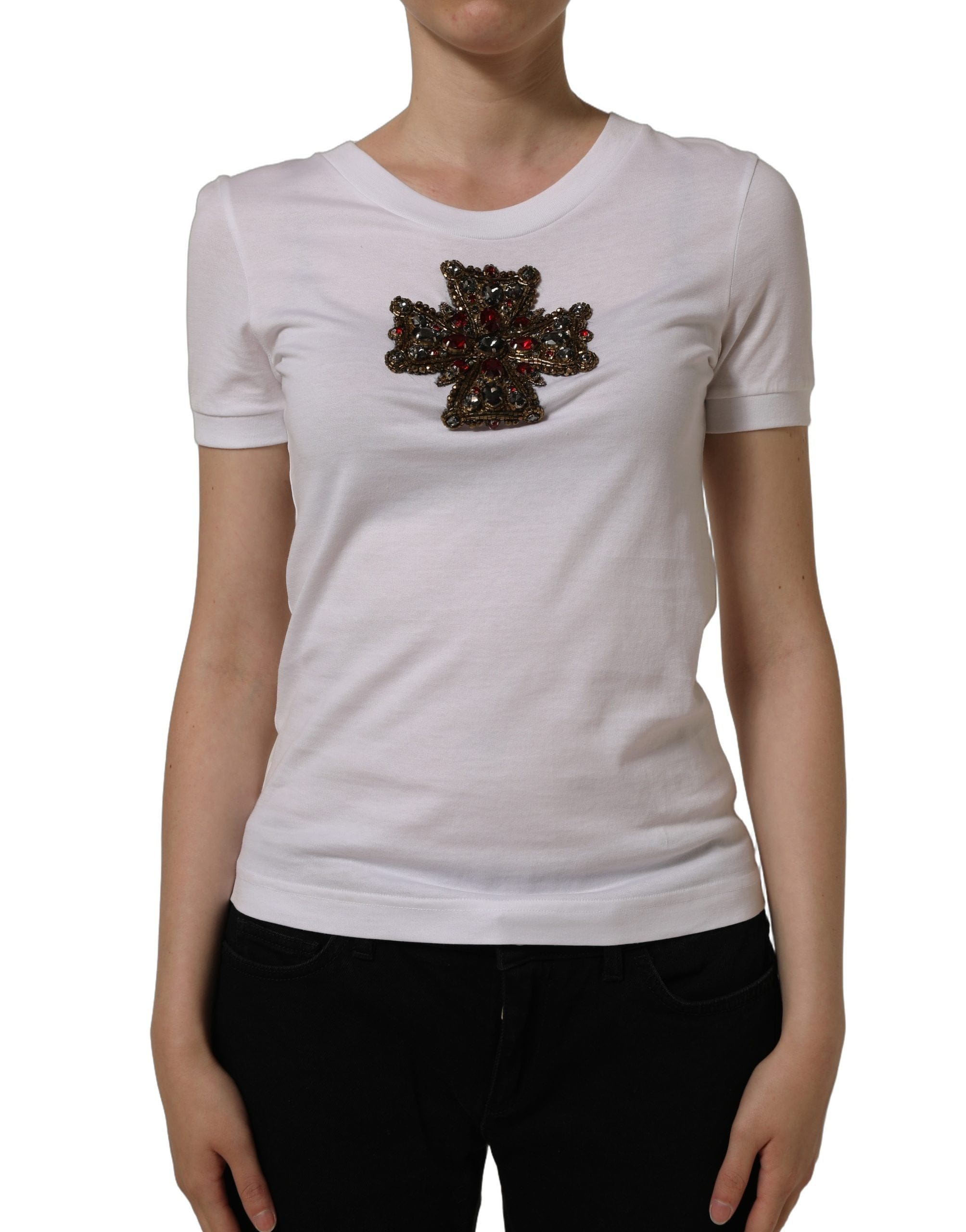 Dolce & Gabbana Crystal Embellished Cross Top Women's T - shirt