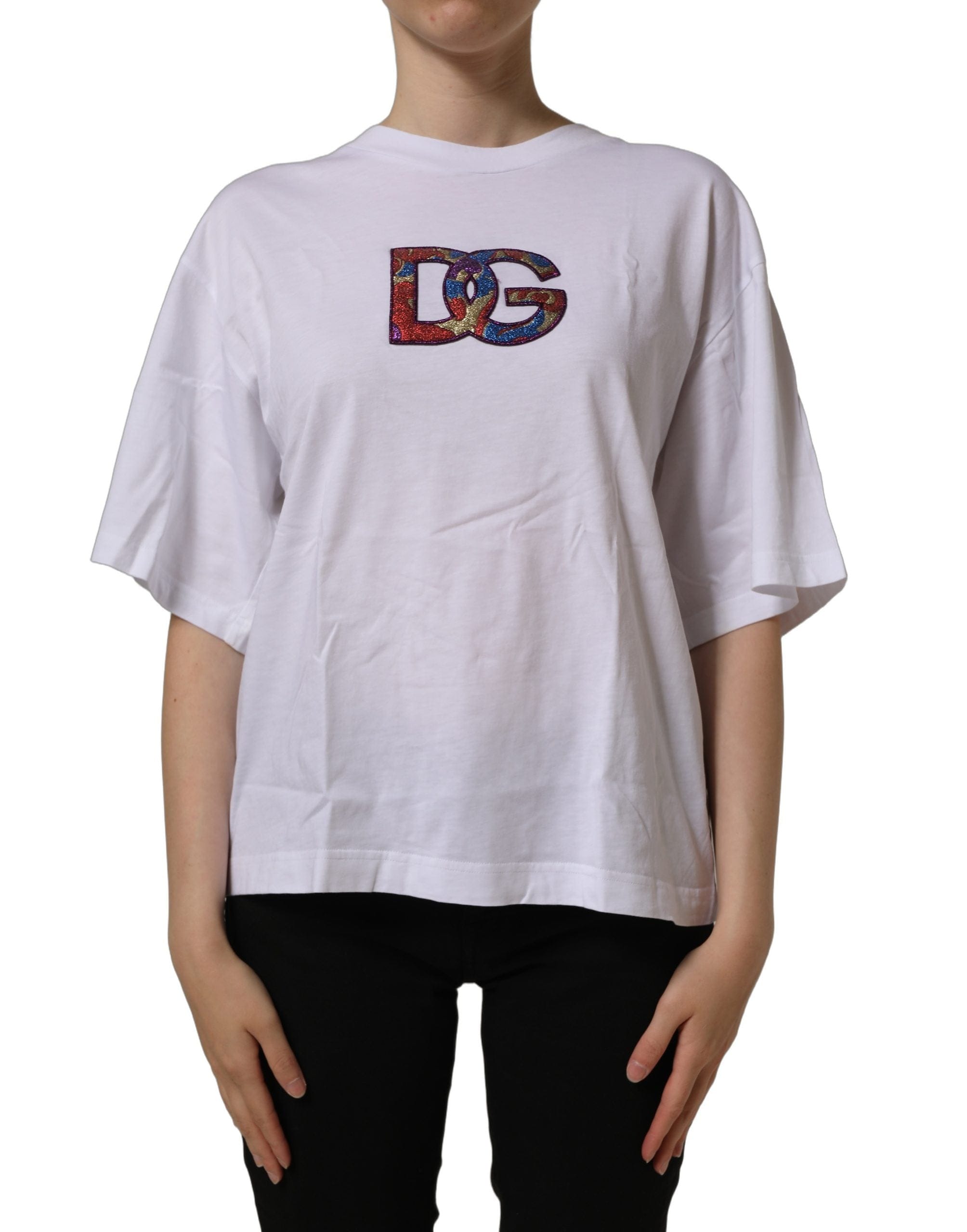 Dolce & Gabbana Logo Patch Cotton Crew Neck Women's T - shirt