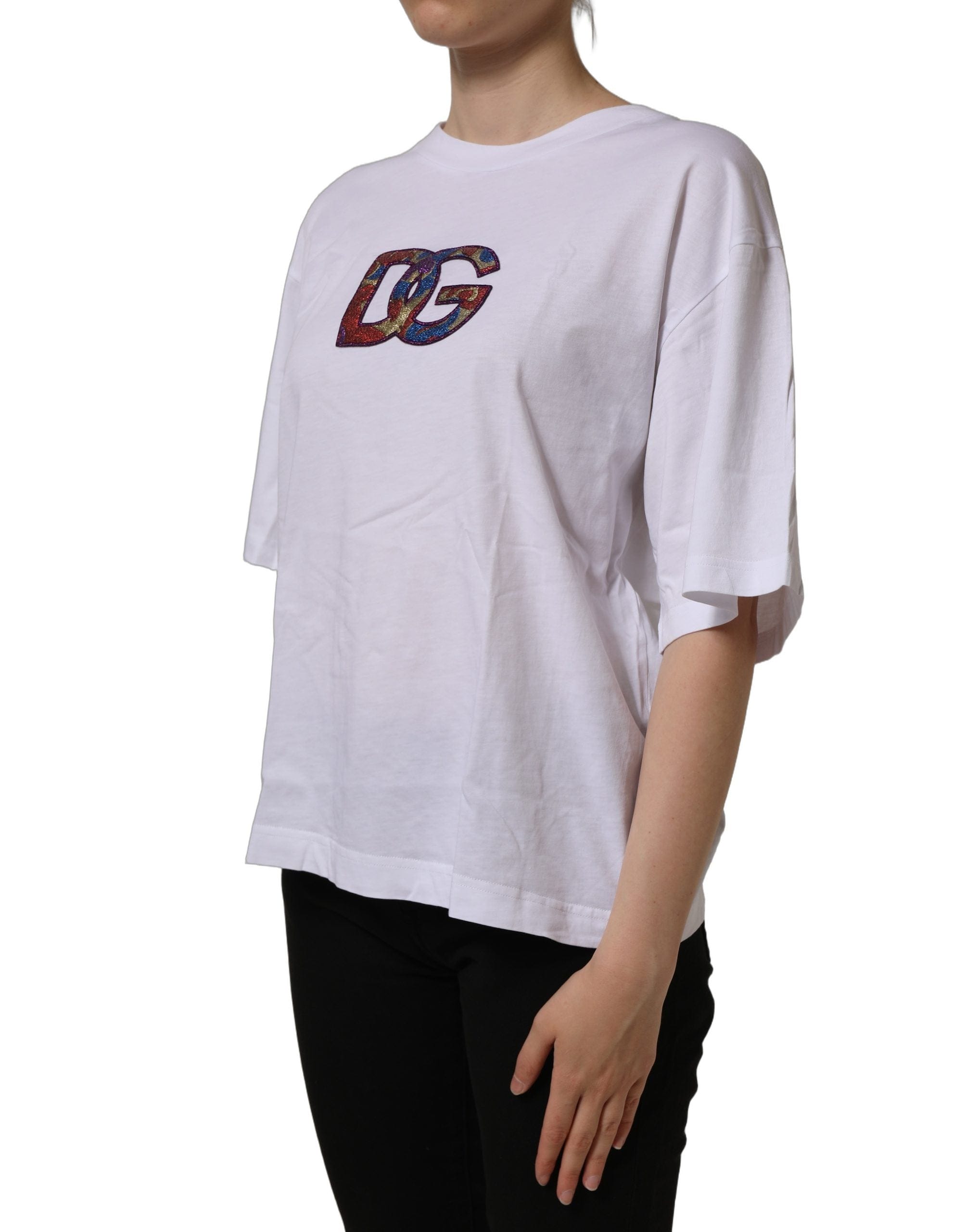 Dolce & Gabbana Logo Patch Cotton Crew Neck Women's T - shirt