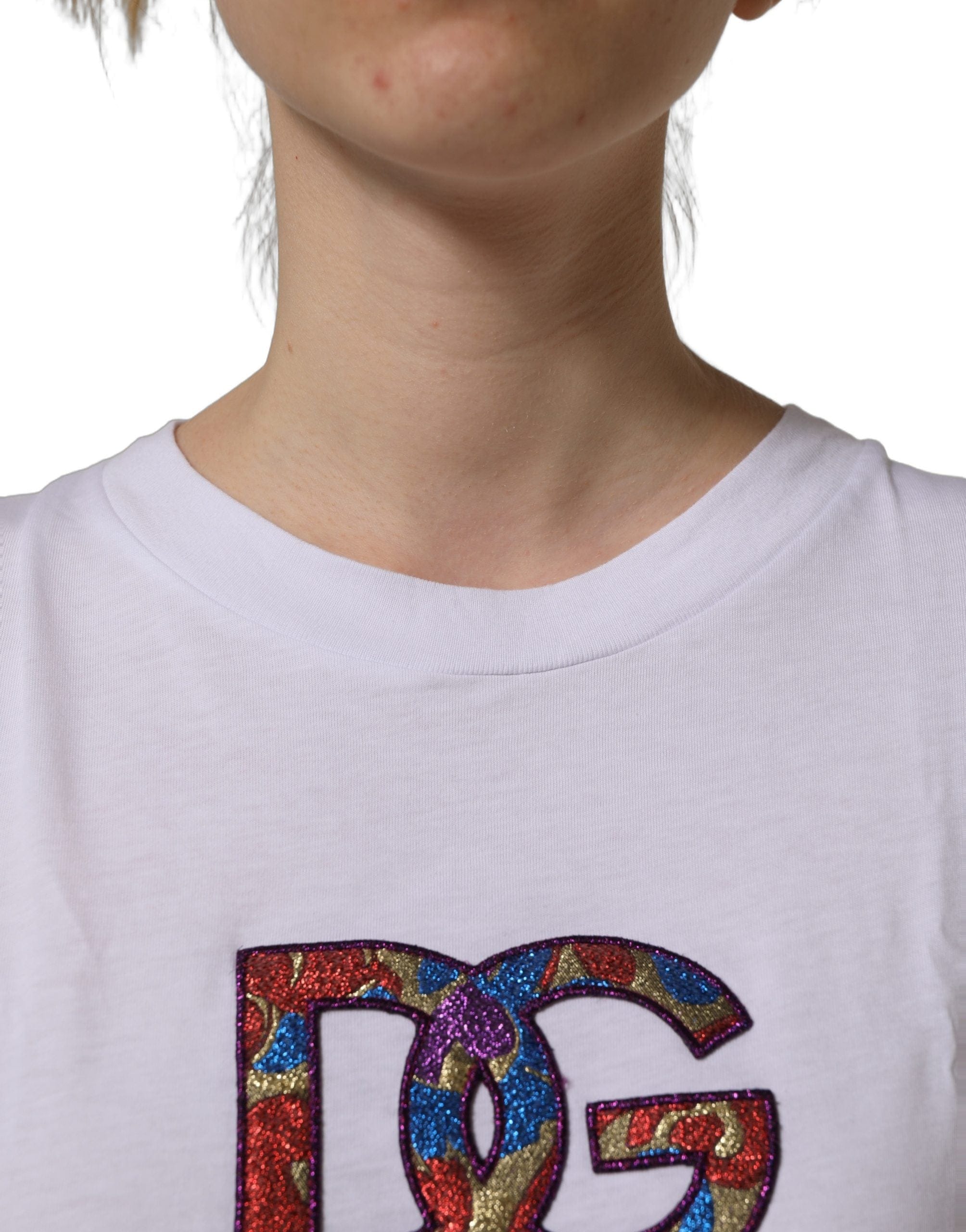 Dolce & Gabbana Logo Patch Cotton Crew Neck Women's T - shirt
