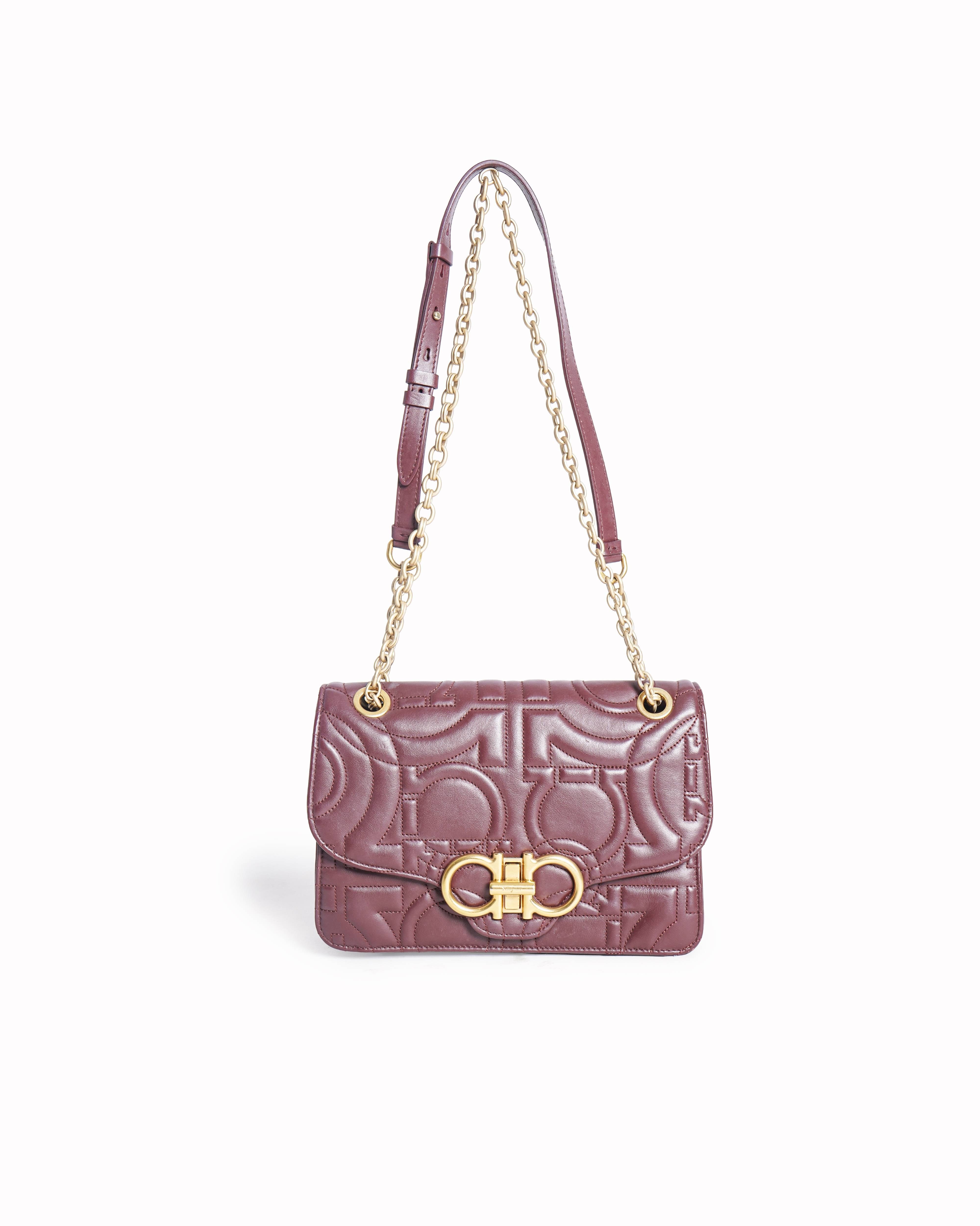 Salvatore Ferragamo Gancini Quilted Leather Shoulder Bag In Maroon