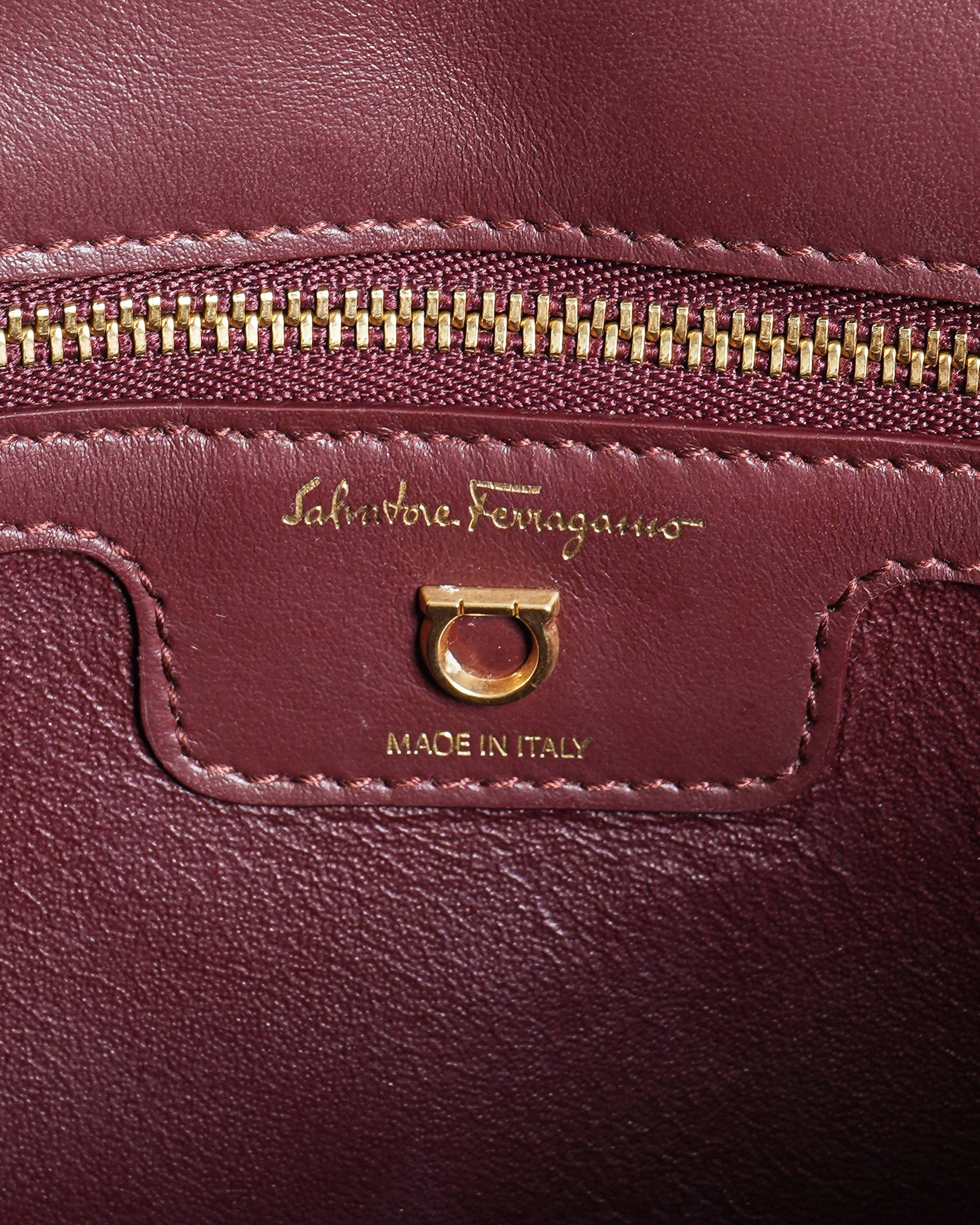 Salvatore Ferragamo Gancini Quilted Leather Shoulder Bag In Maroon