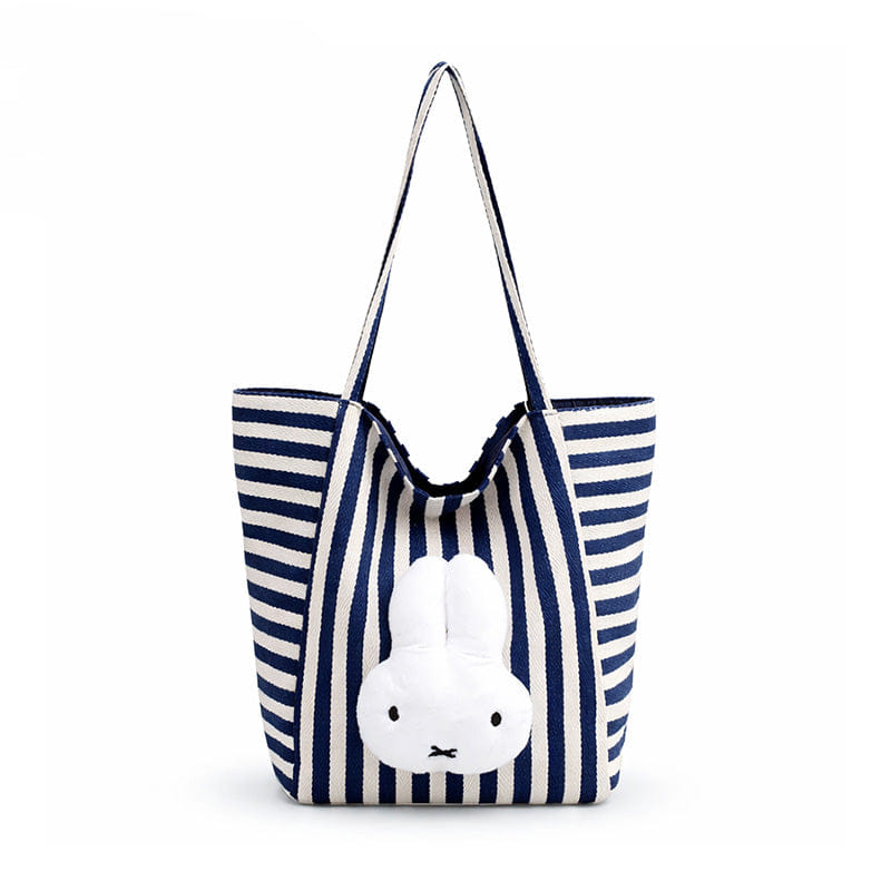 Blue Authentic Miffy Blue Striped Canvas Tote Bag Large Capacity