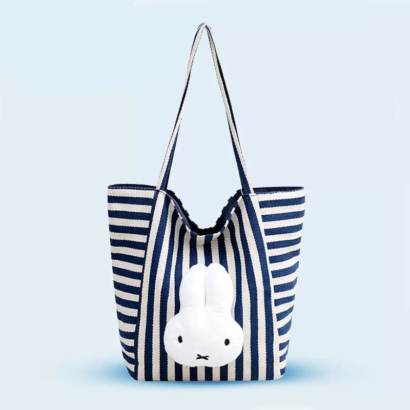 Blue Authentic Miffy Blue Striped Canvas Tote Bag Large Capacity