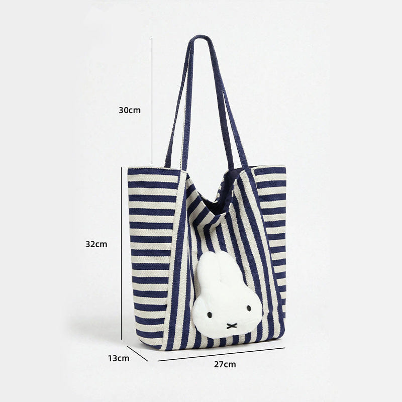 Blue Authentic Miffy Blue Striped Canvas Tote Bag Large Capacity