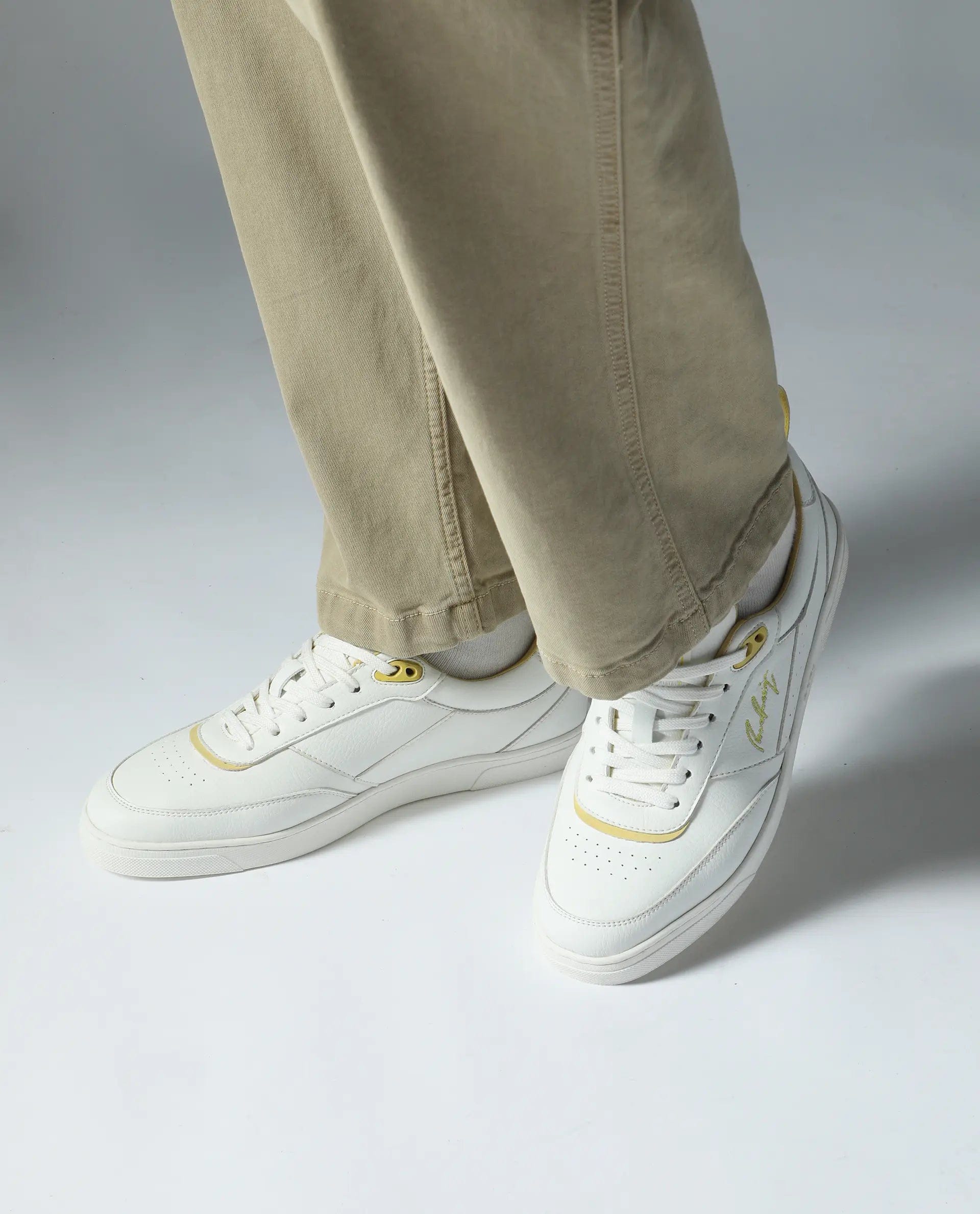 RAREZ Rare Rabbit Men's Garen Yellow Micro Fibercausal Sneaker