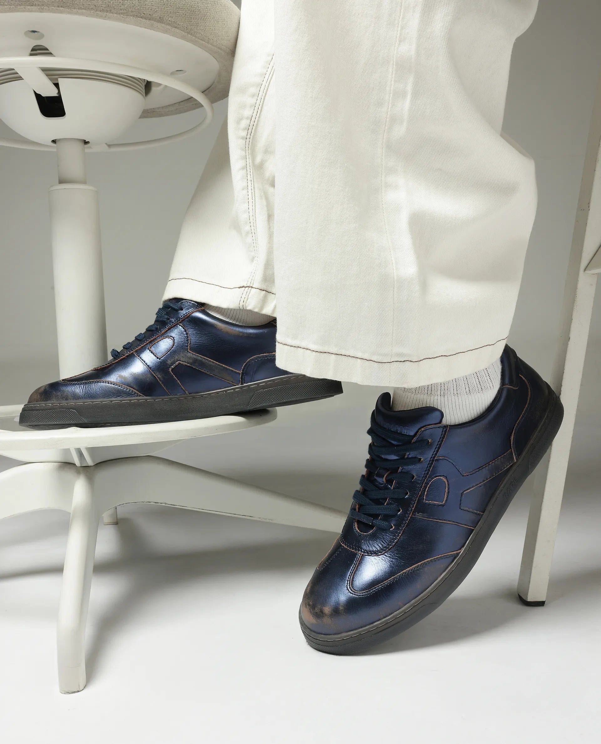 RAREZ Rare Rabbit Men Mercure Metallic Blue Lace - Up Closure Shoes