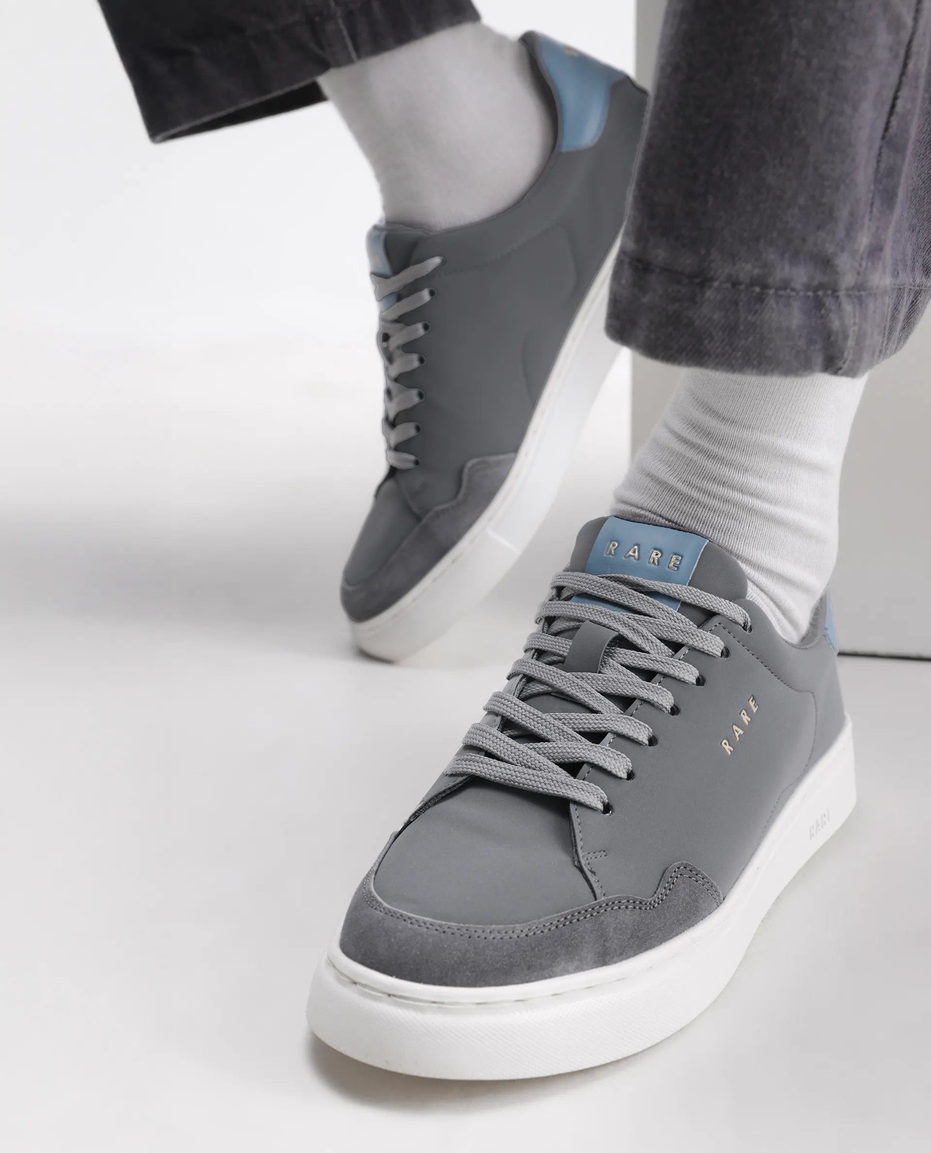 RAREZ Rare Rabbit Men's Mawi Grey Micro Fiber Causal Sneaker