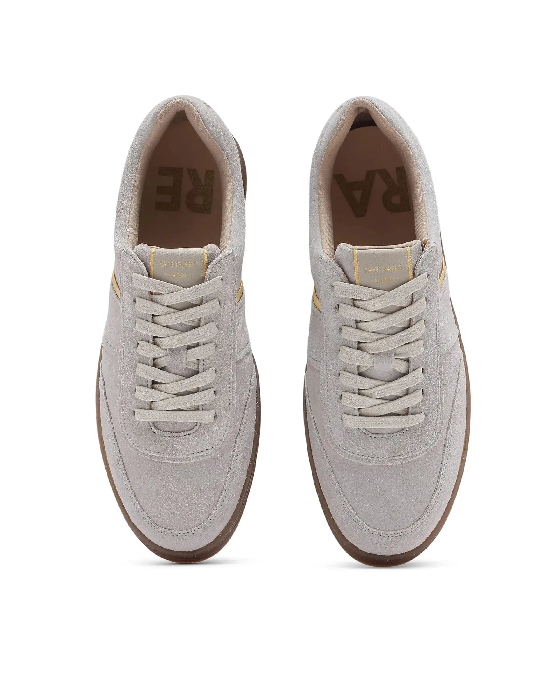 RAREZ Rare Rabbit Men Kairos Light Beige Premium Suede Leather Low - Top Lace - Up Sneaker Shoes