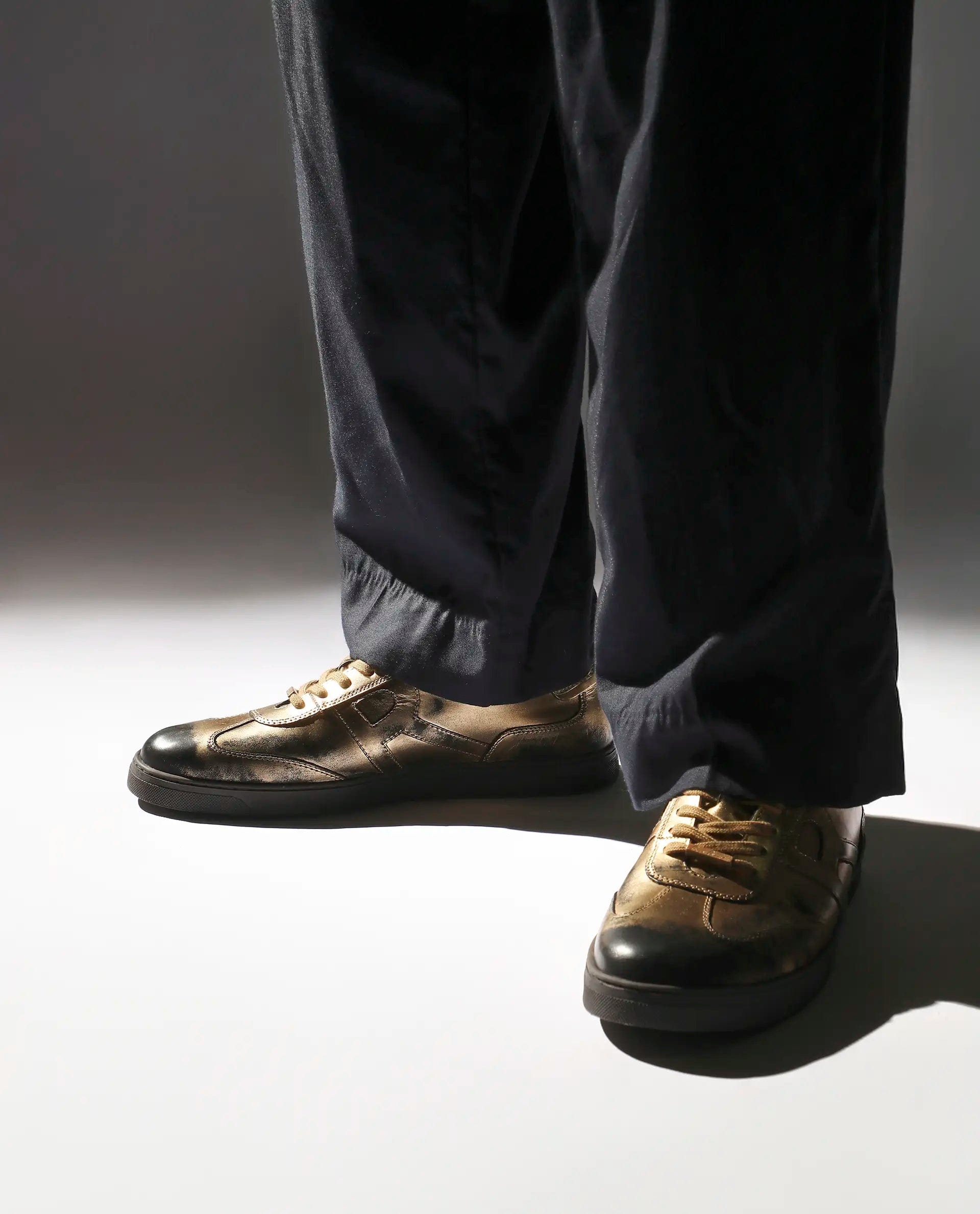 RAREZ Rare Rabbit Men Mercure Metallic Gold Lace - Up Closure Shoes