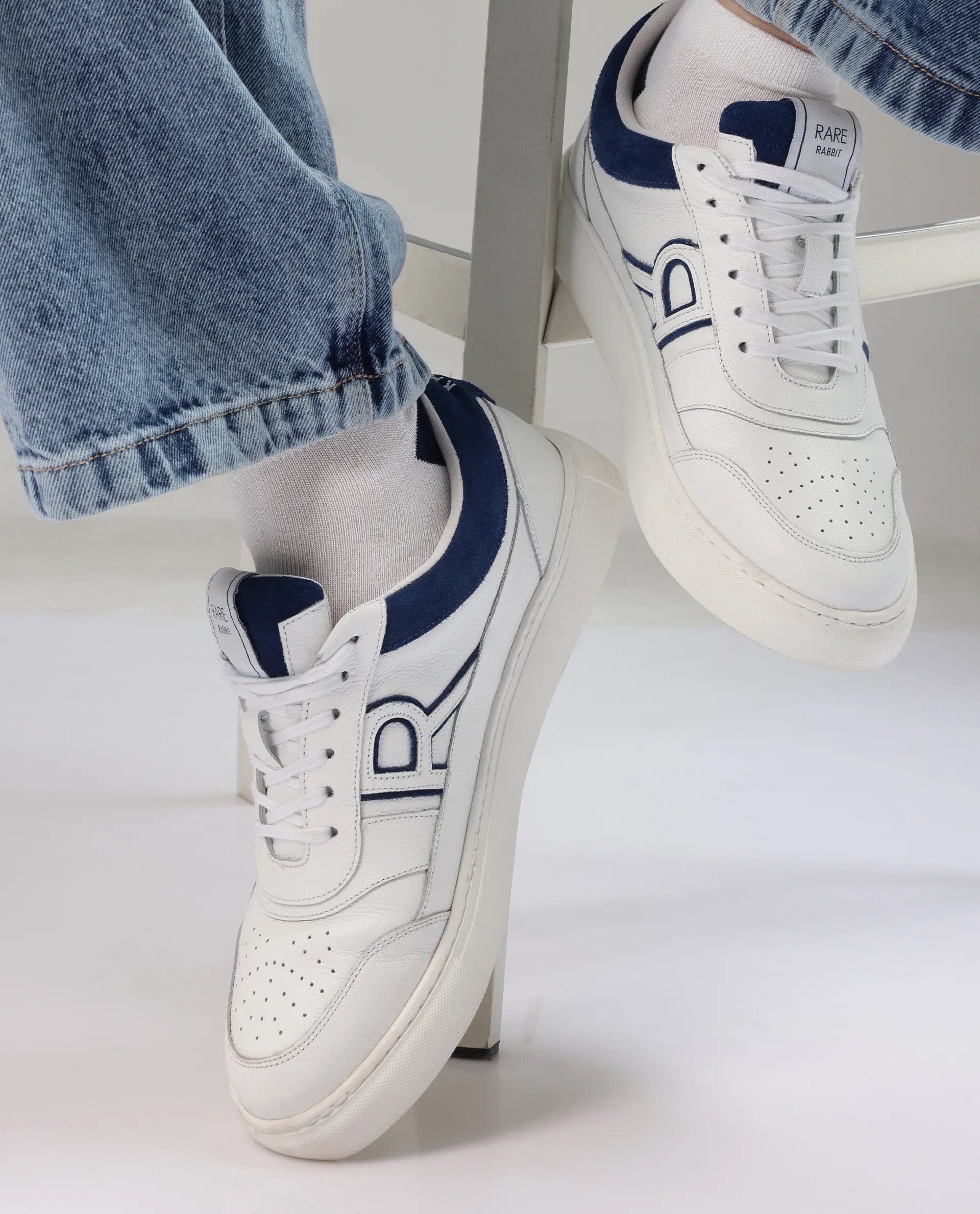 RAREZ Rare Rabbit Men Axiom White Premium Suede Genuine Leather Dualtone Lace - Up Shoes