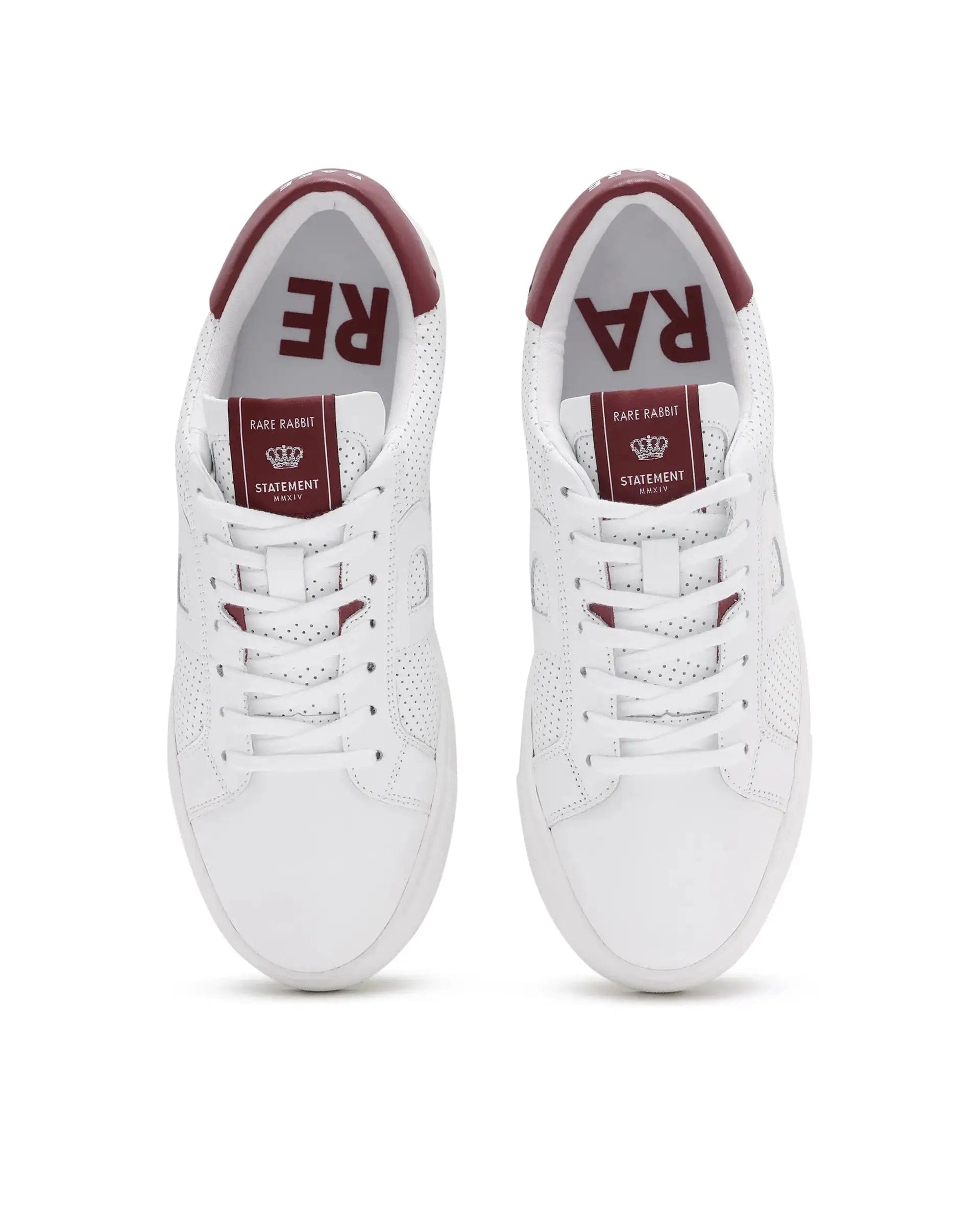 RAREZ Rare Rabbit Men Umbra White Lace - Up Genuine Leather Low - Top Perforated Shoes