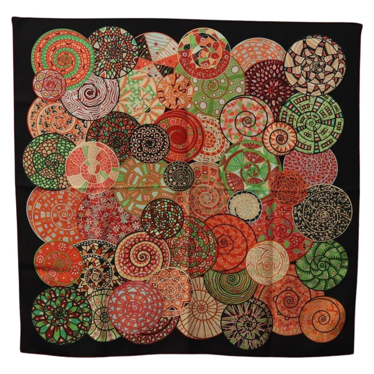 HERMES Carre 90 Scarf ""Reves d'Escargots"" Silk Orange Auth am7923