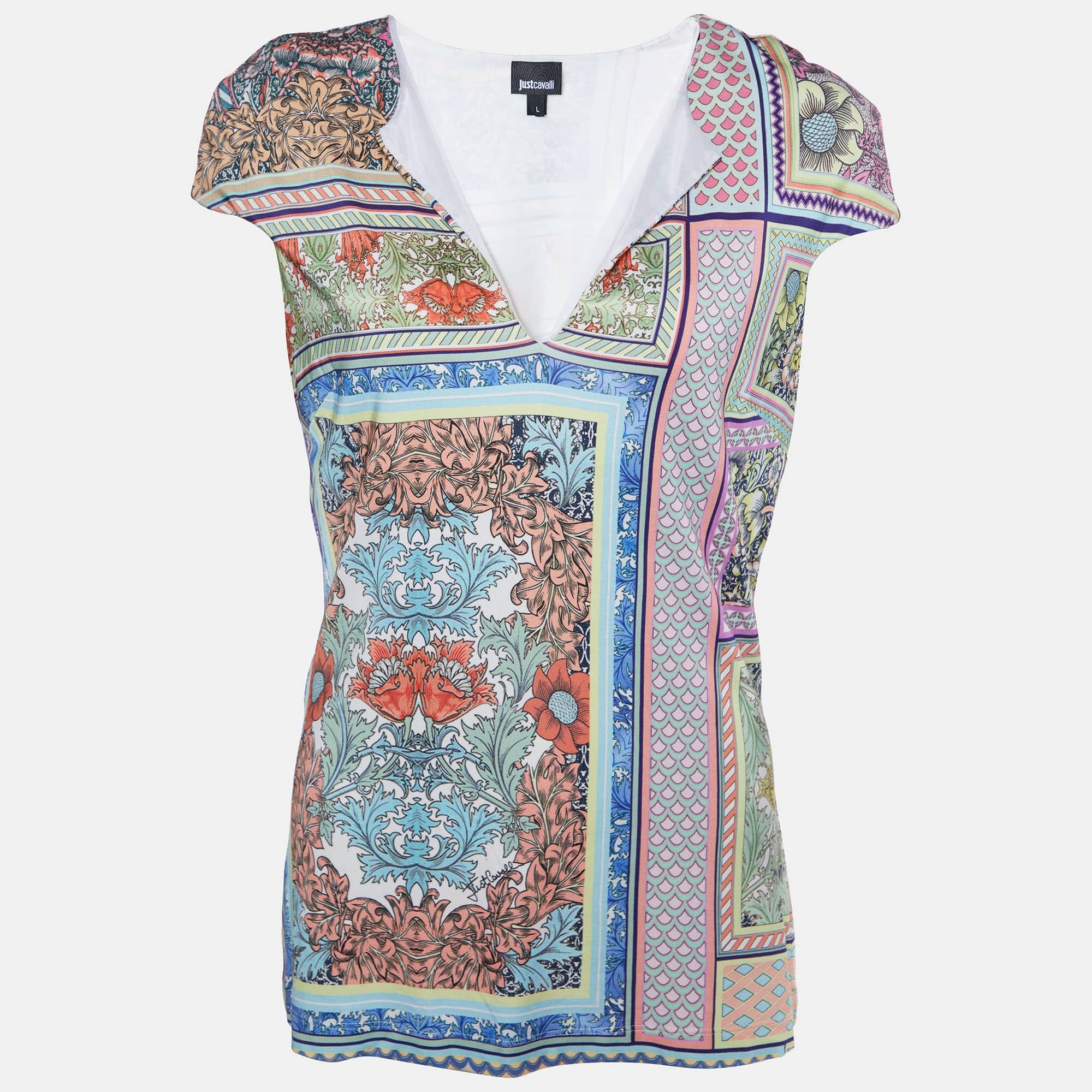 Just Cavalli Multicolor Printed Jersey Sleeveless T - Shirt