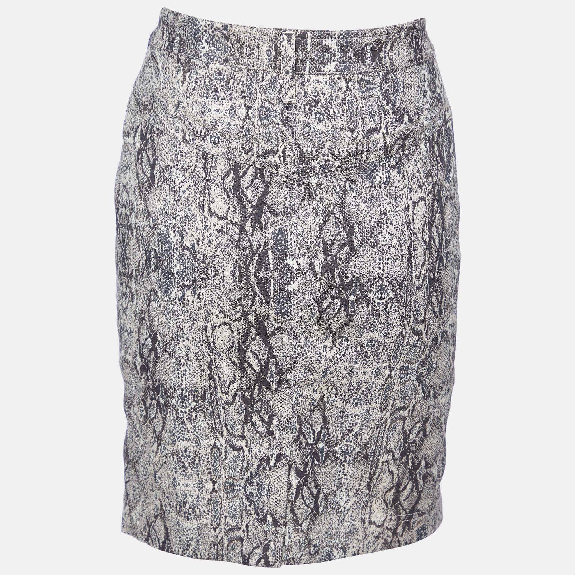 Just Cavalli Beige Animal Pattern Cotton Fitted Skirt