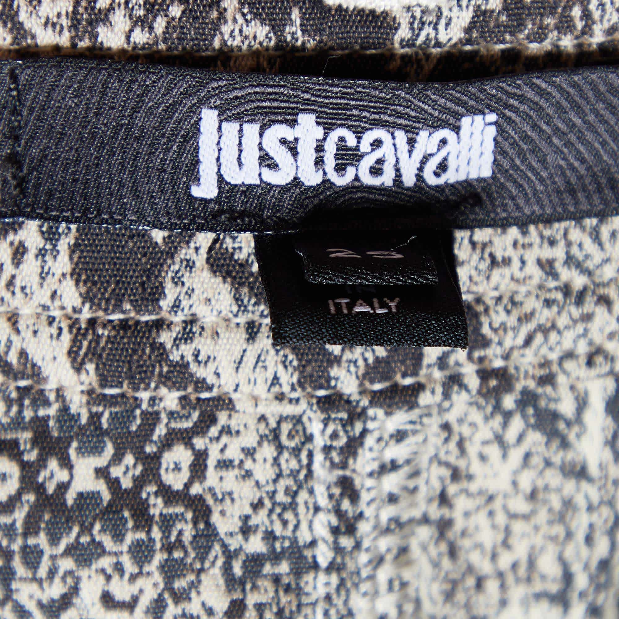 Just Cavalli Beige Animal Pattern Cotton Fitted Skirt