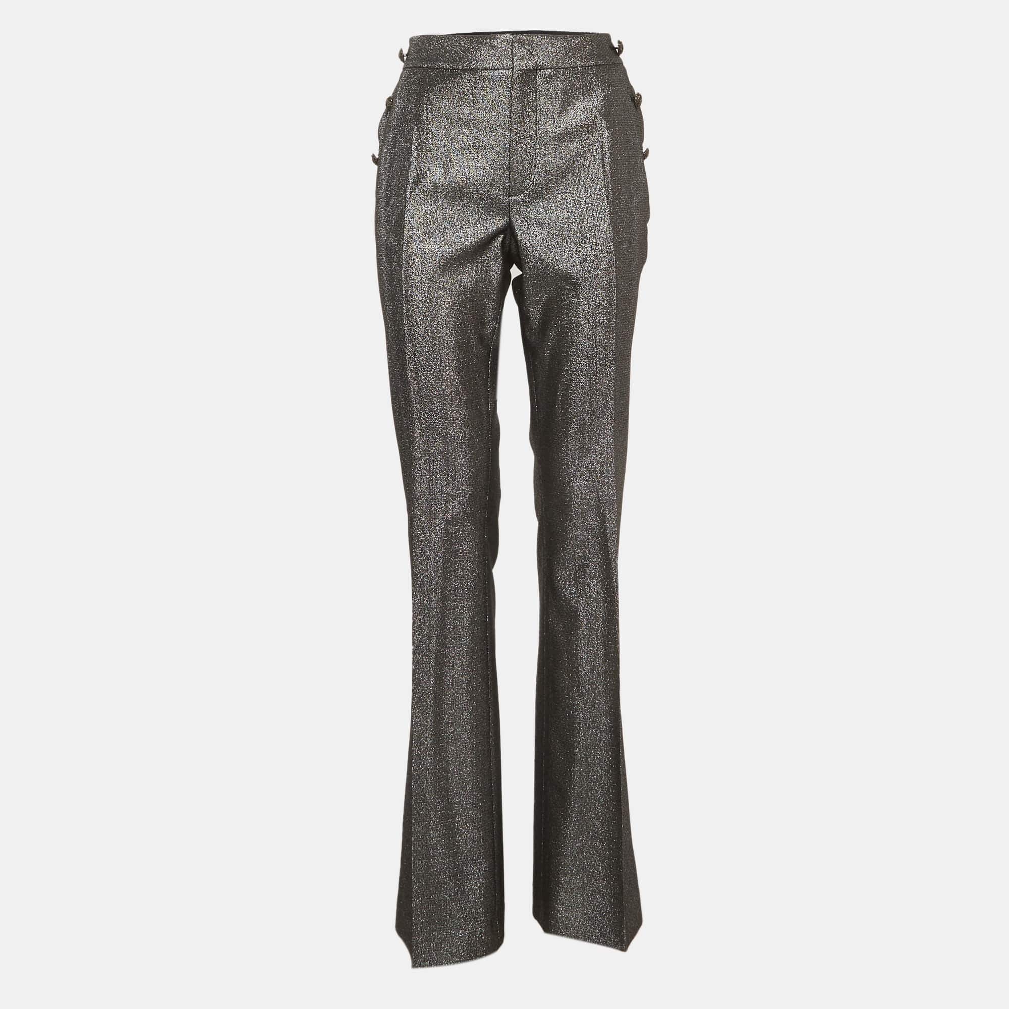 Just Cavalli Grey Lurex Button Detail Trousers