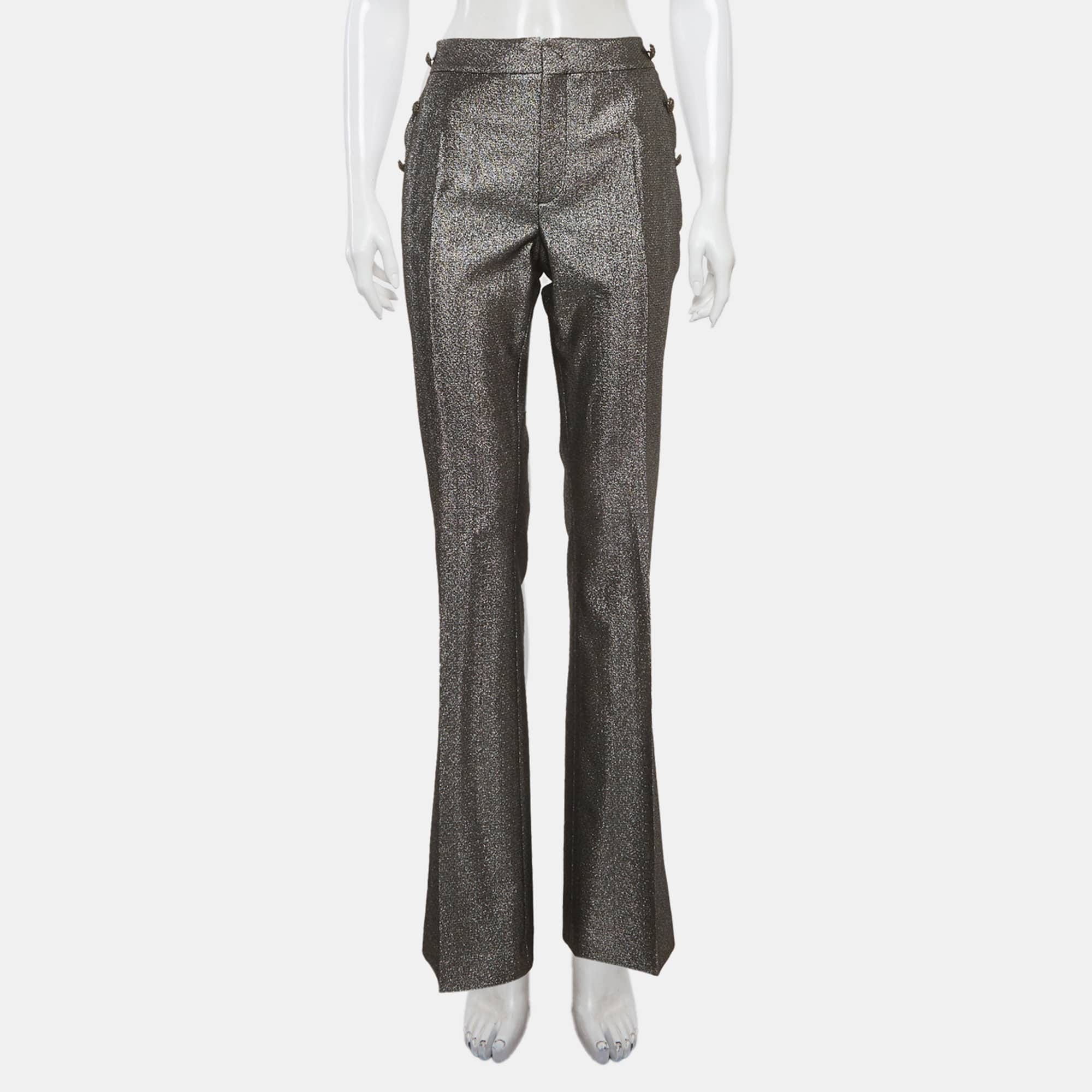 Just Cavalli Grey Lurex Button Detail Trousers