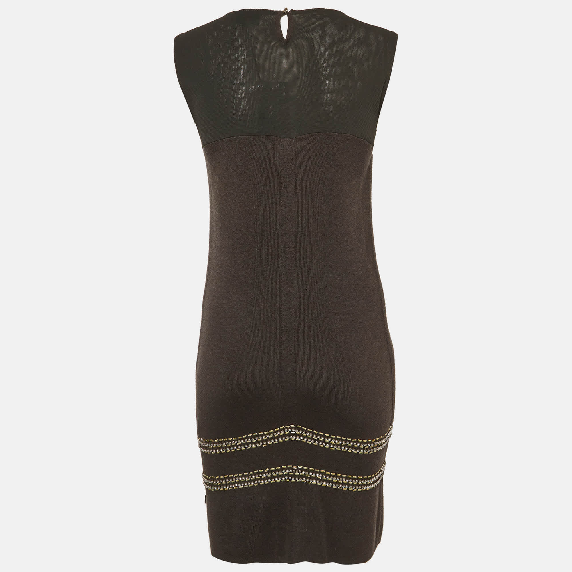 Just Cavalli Charcoal Black Knit And Mesh Embellished Midi Dress