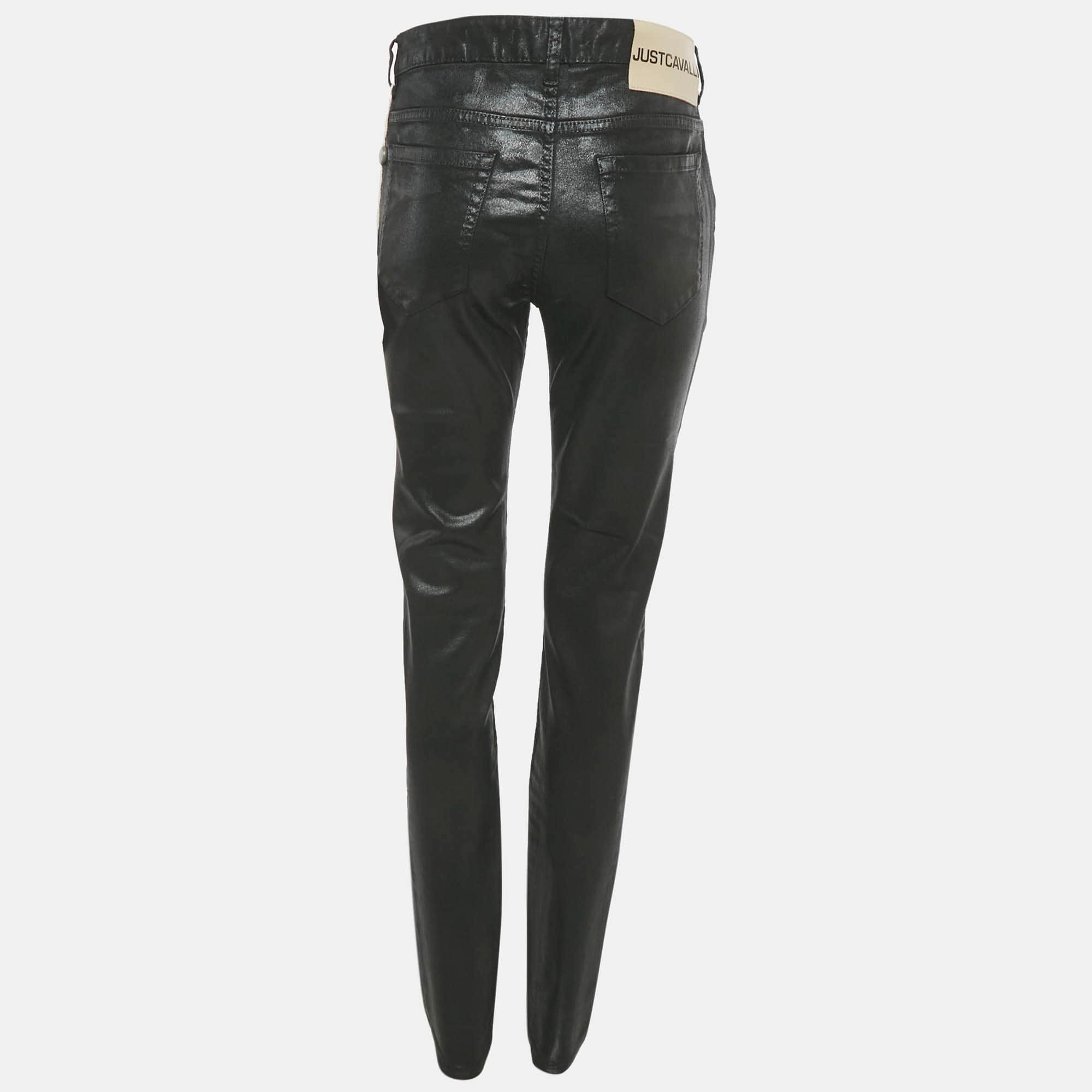 Just Cavalli Black Coated Denim Jeans M/waist
