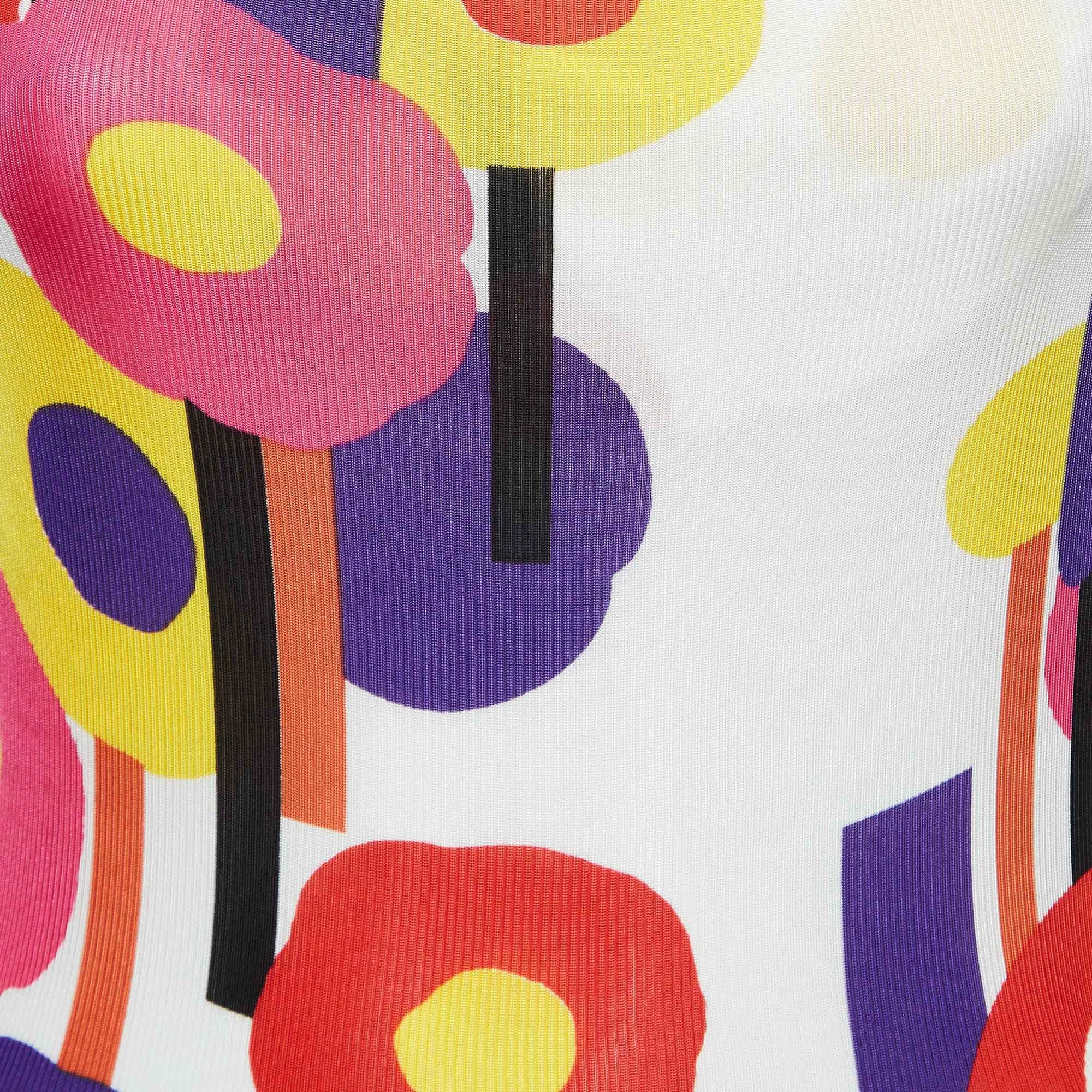 Just Cavalli White Floral Print Stretch Knit Midi Dress