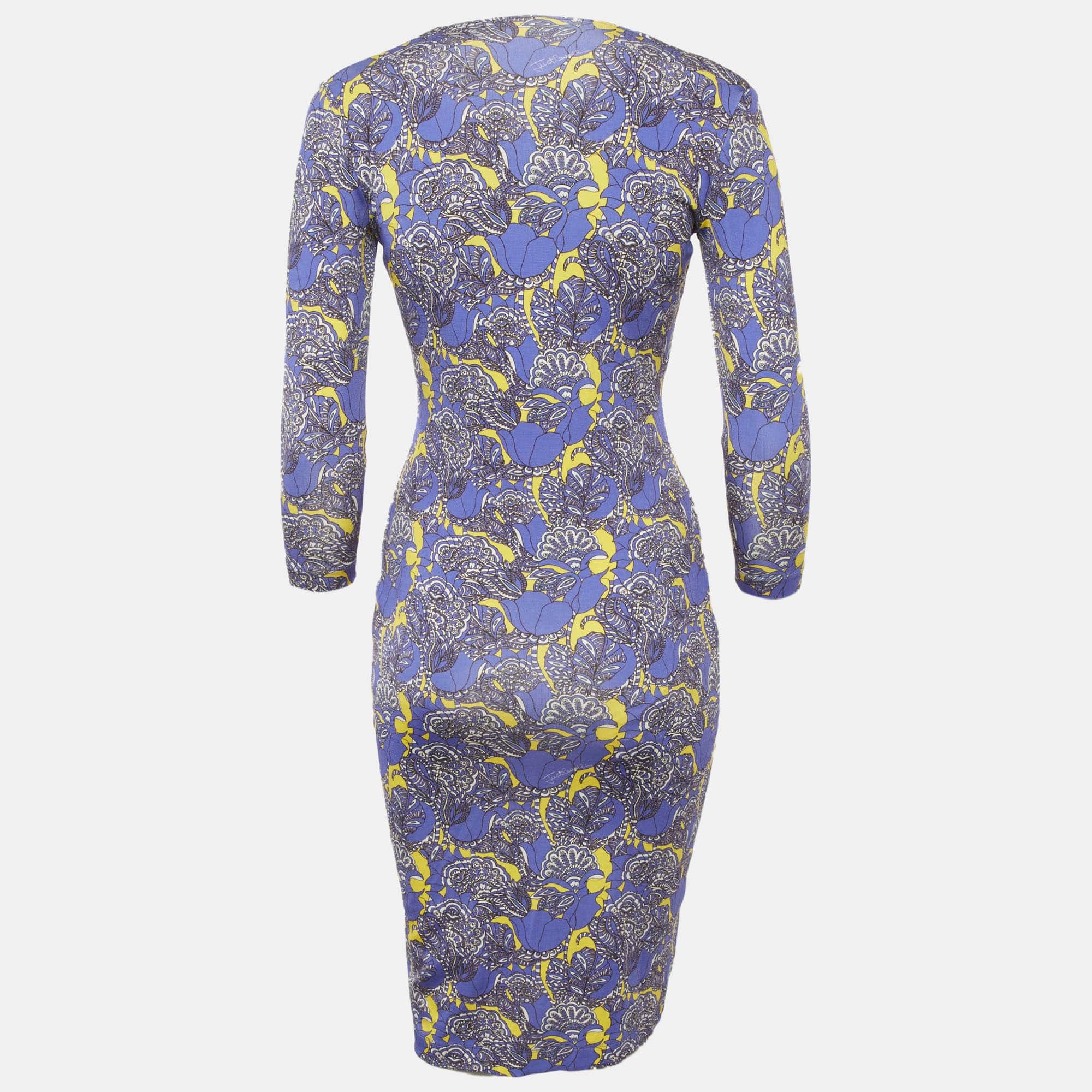 Just Cavalli Purple Floral Print Jersey Midi Dress