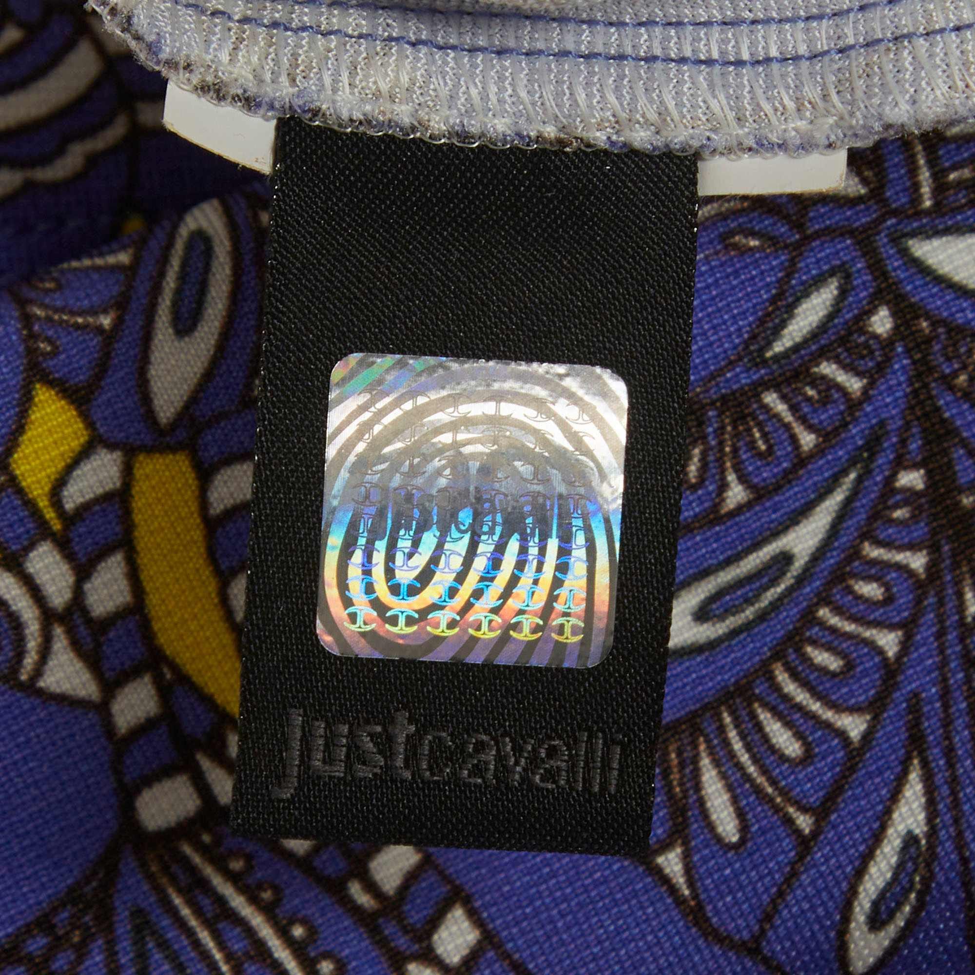 Just Cavalli Purple Floral Print Jersey Midi Dress