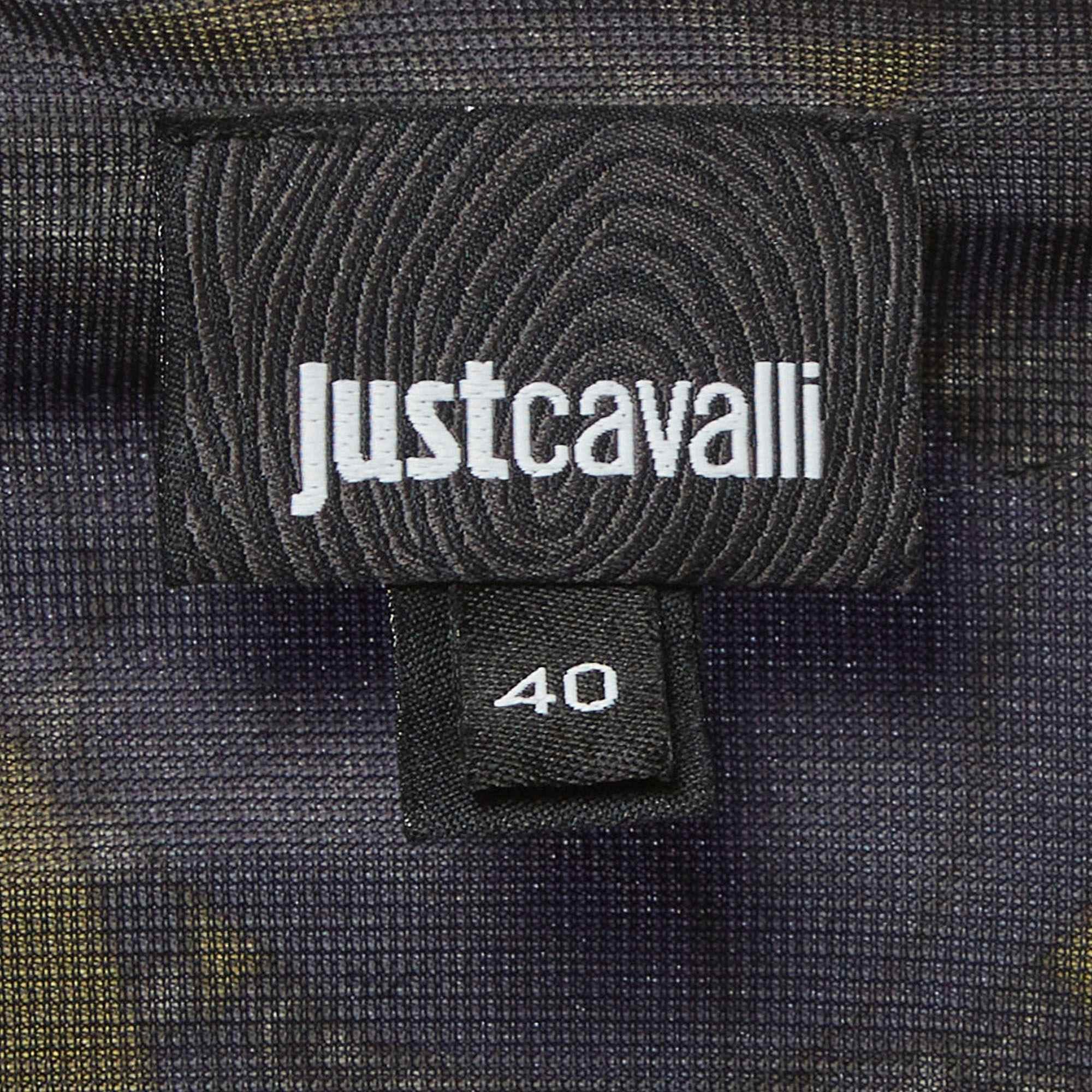 Just Cavalli Purple Floral Print Jersey Midi Dress