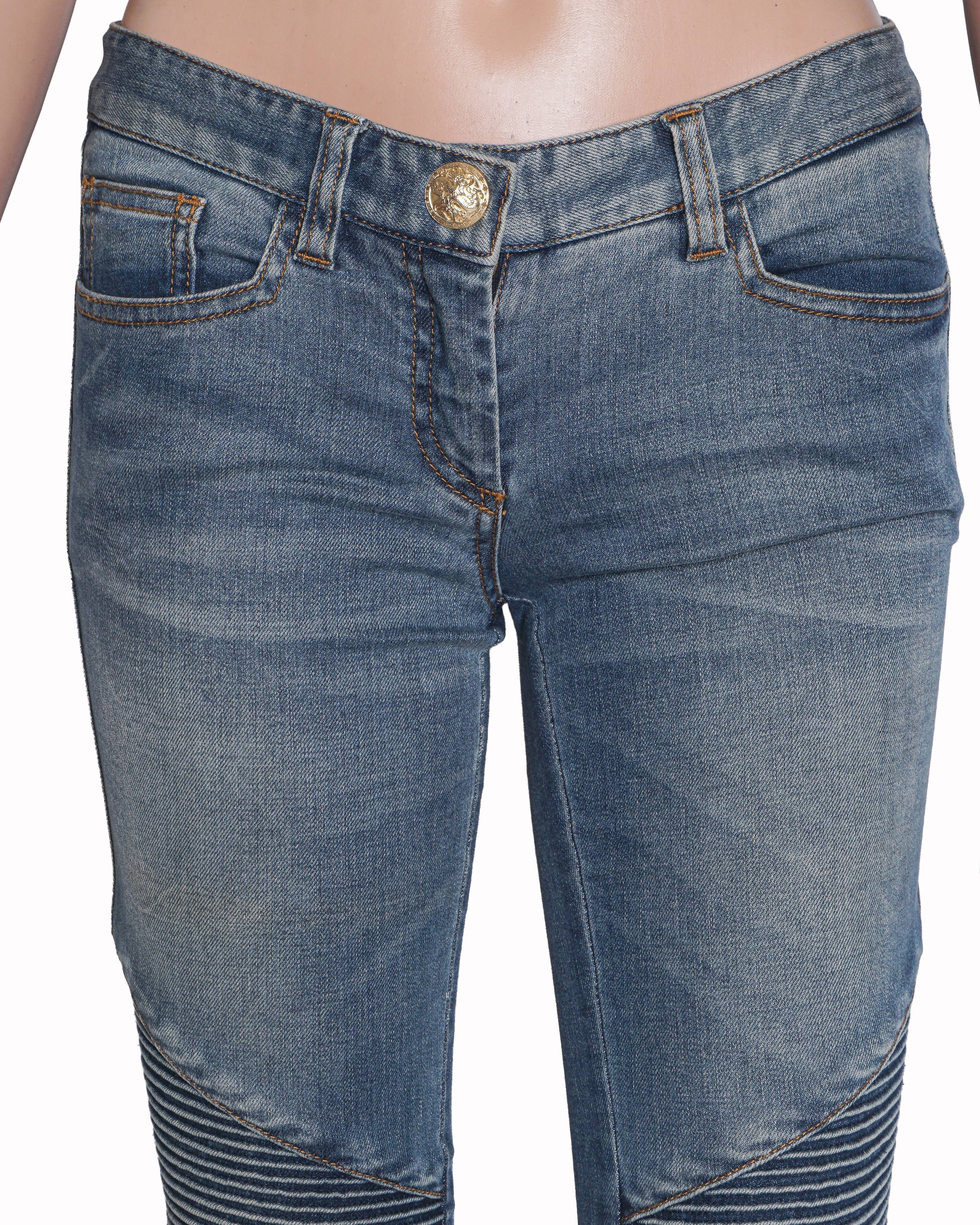 Balmain Paris Blue Mid - Wash Biker Jeans
