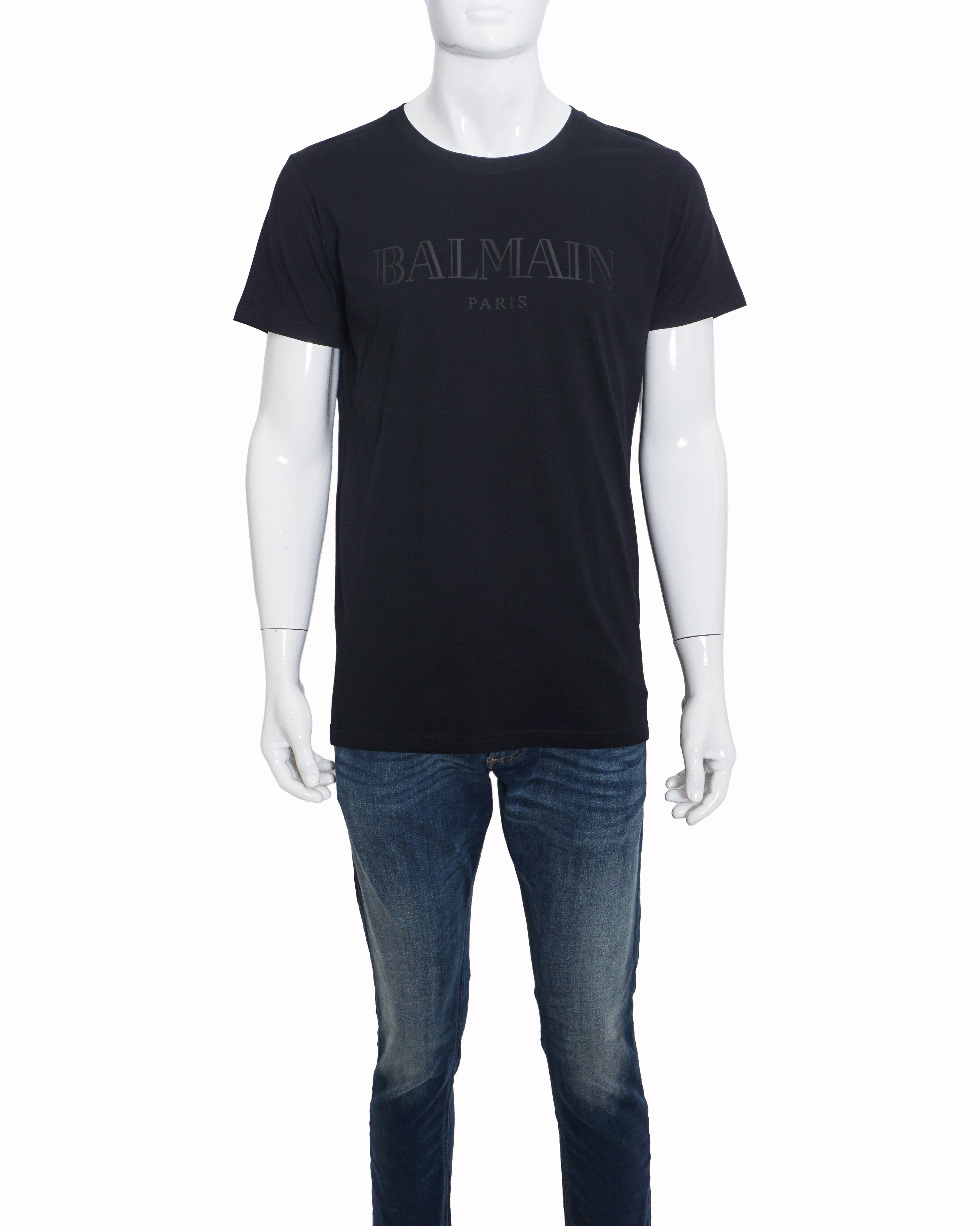 Balmain Black Tonal Logo Men's T - Shirt