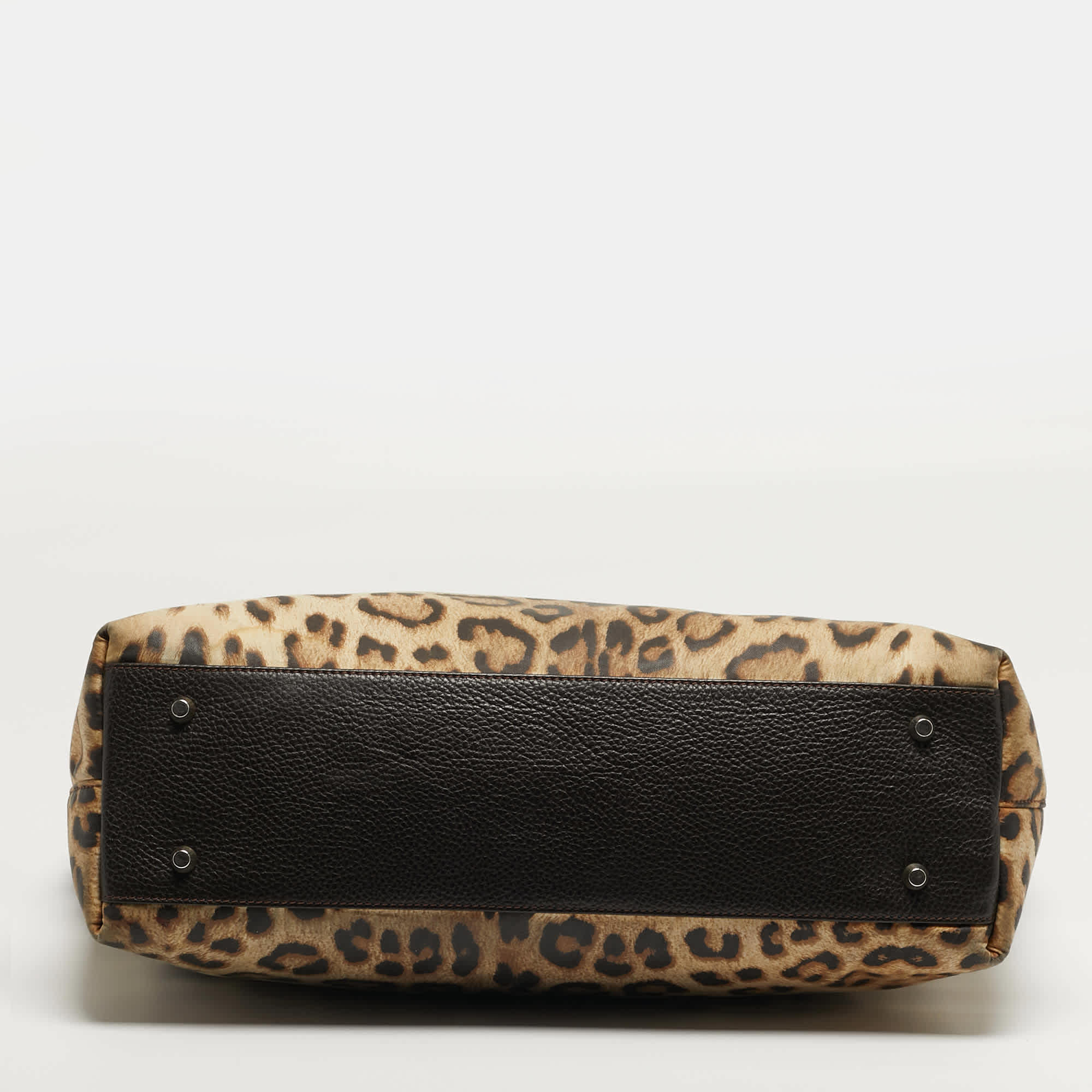 Roberto Cavalli Top Zip Brown Leopard Print Fabric And Leather Totes