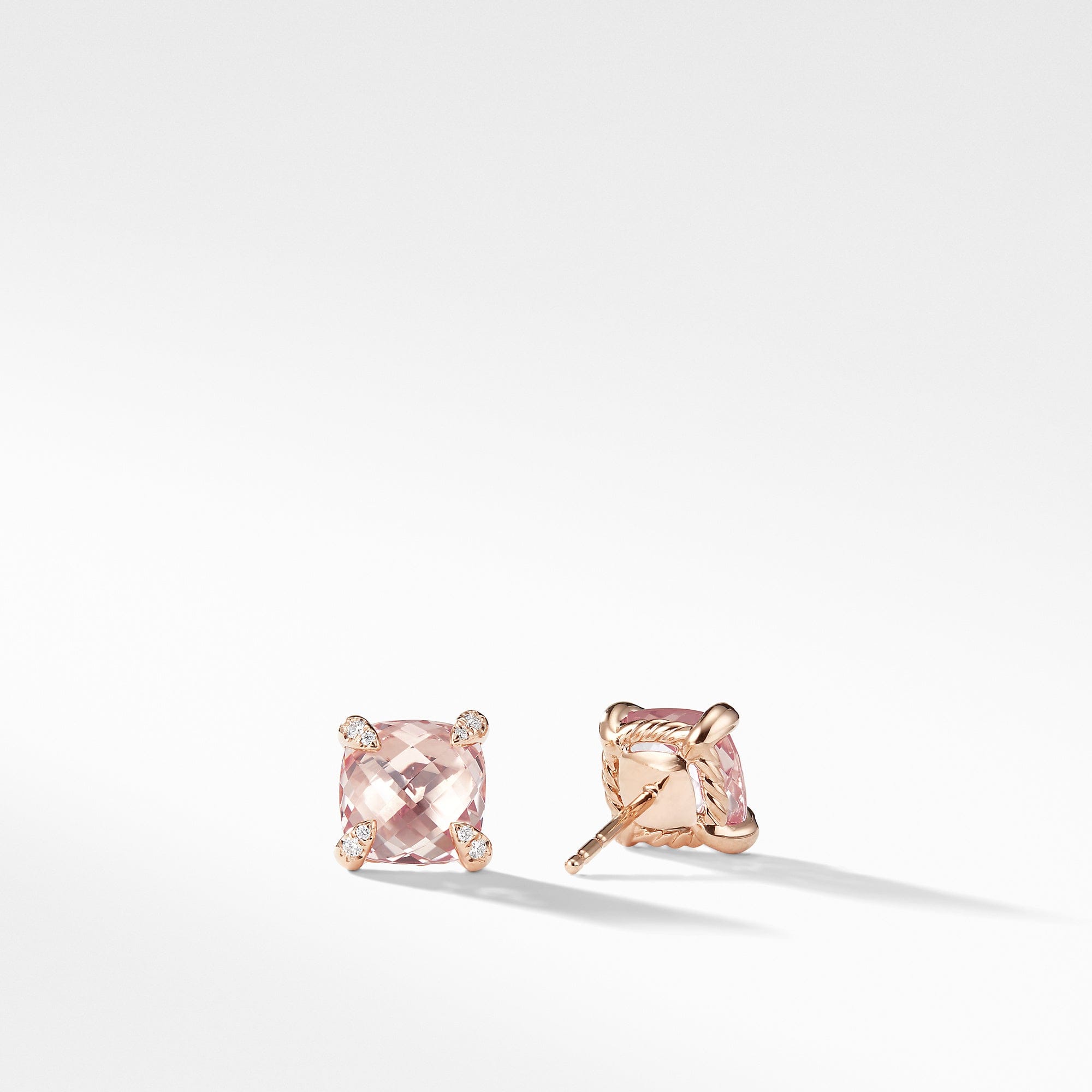 David Yurman Chatelaine Stud Earrings in 18K Rose Gold with Morganite & Pave Diamonds - E12792D8RAMODI