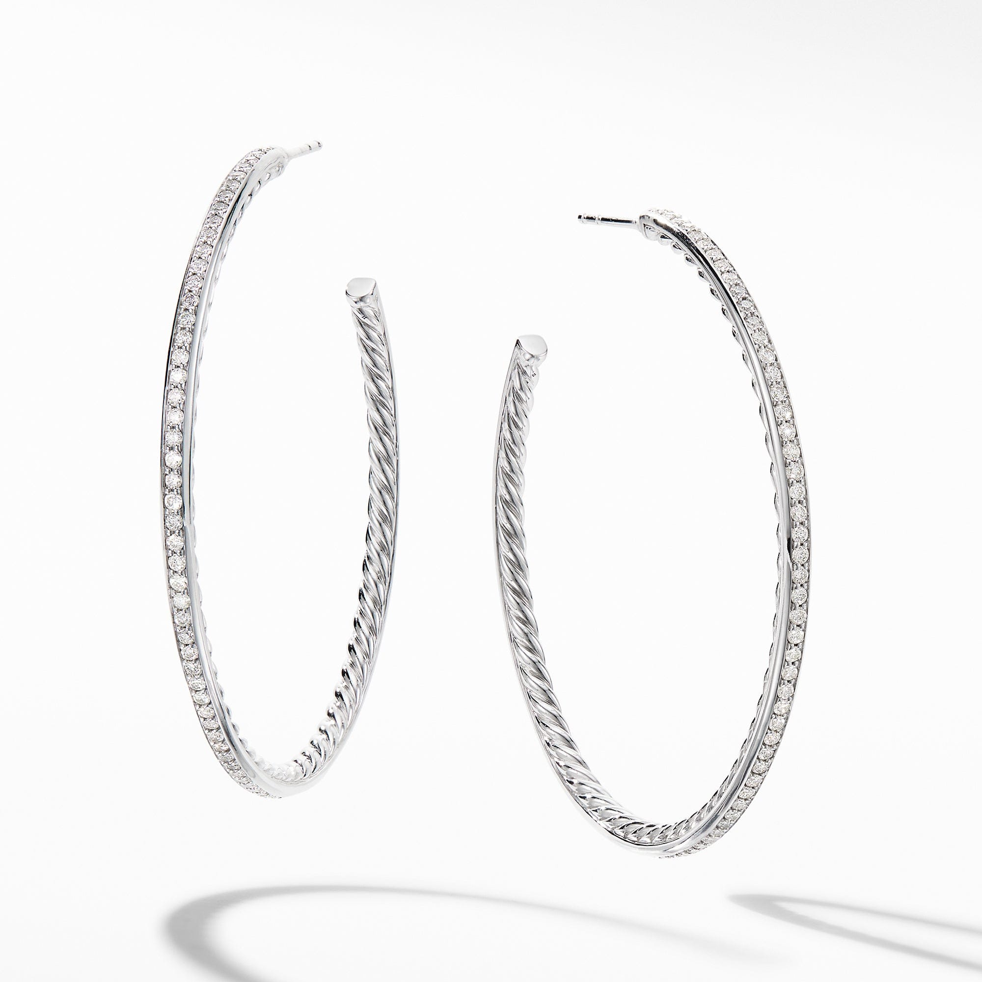 David Yurman Large Hoop Earrings with Pave Diamonds - E14753DSSADI