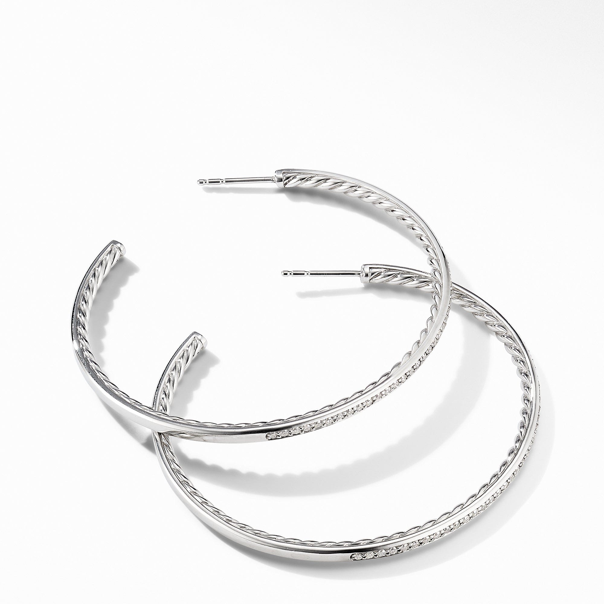 David Yurman Large Hoop Earrings with Pave Diamonds - E14753DSSADI