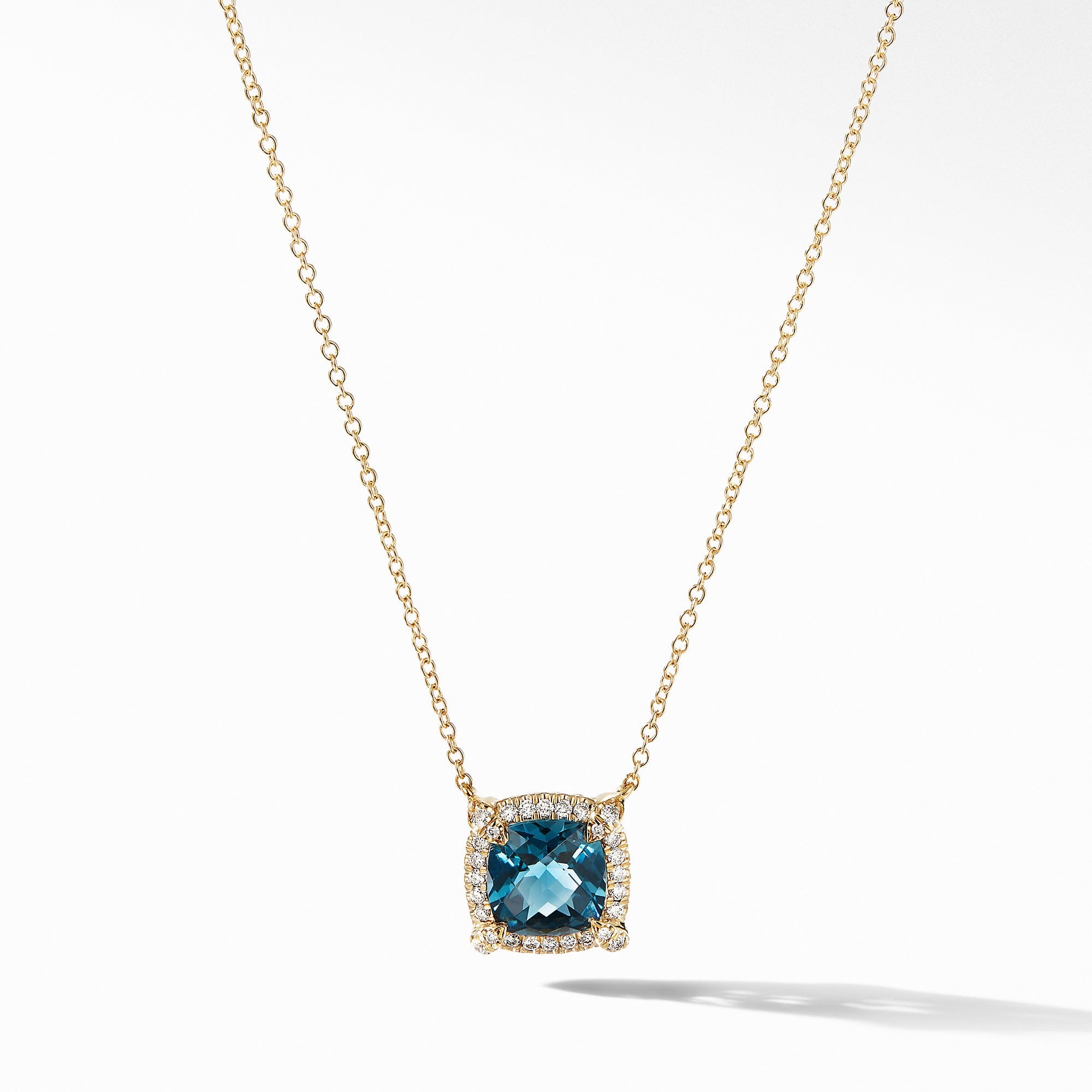 David Yurman Petite Chatelaine Pave Bezel Pendant Necklace in 18k Gold with Hampton Blue Topaz - N14202D88AIBDI
