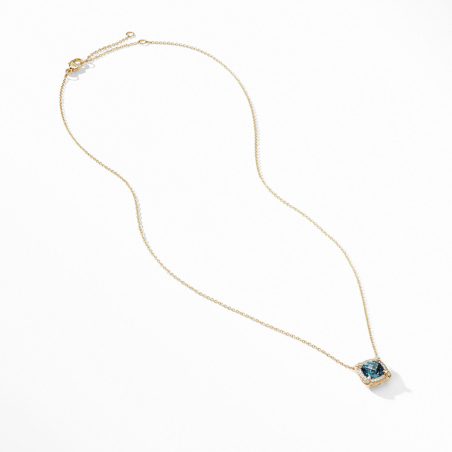 David Yurman Petite Chatelaine Pave Bezel Pendant Necklace in 18k Gold with Hampton Blue Topaz - N14202D88AIBDI