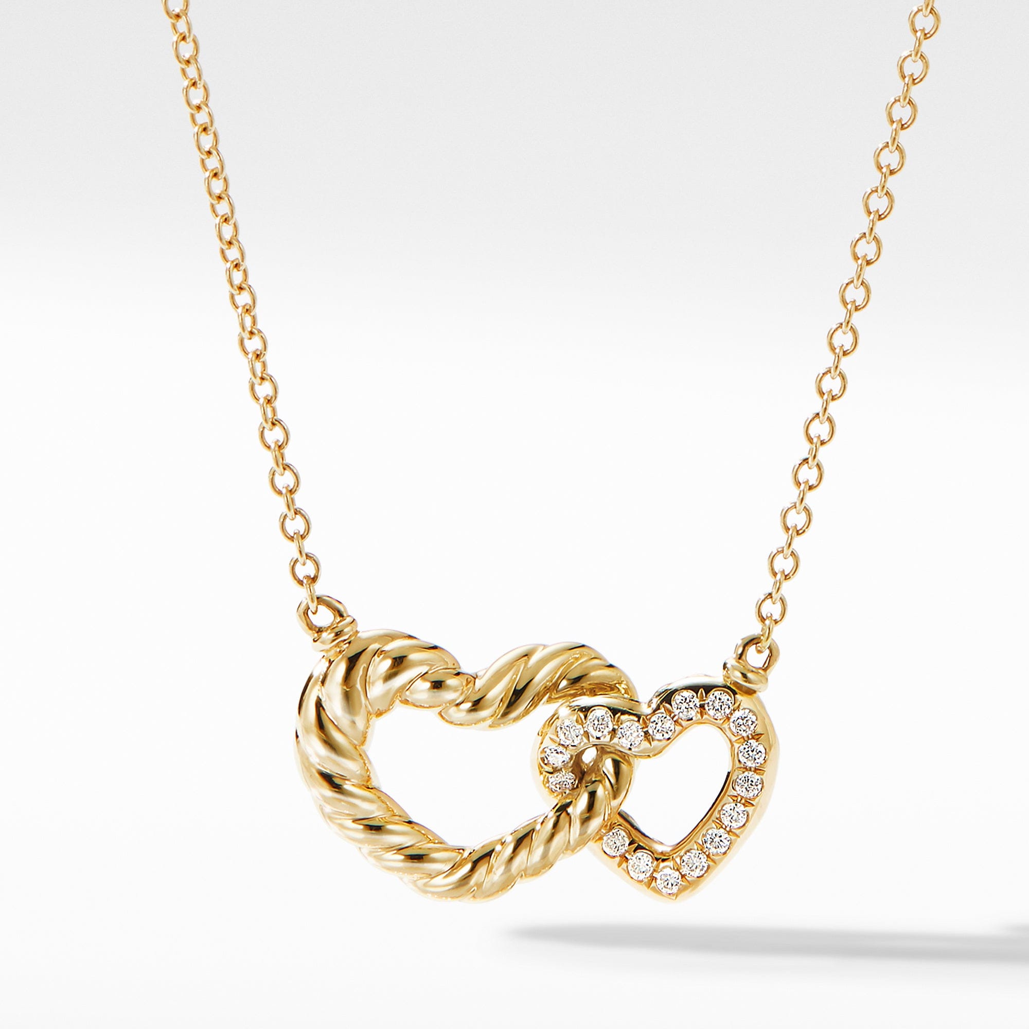 David Yurman Double Heart Pendant Necklace in 18K Yellow Gold with Diamonds - N16288D88ADI - 192740927362
