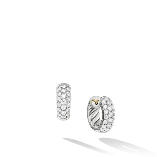 David Yurman DY Mercer Micro Hoop Earrings in Sterling Silver with Pavé Diamonds