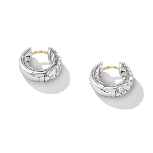 David Yurman DY Mercer Micro Hoop Earrings in Sterling Silver with Pavé Diamonds